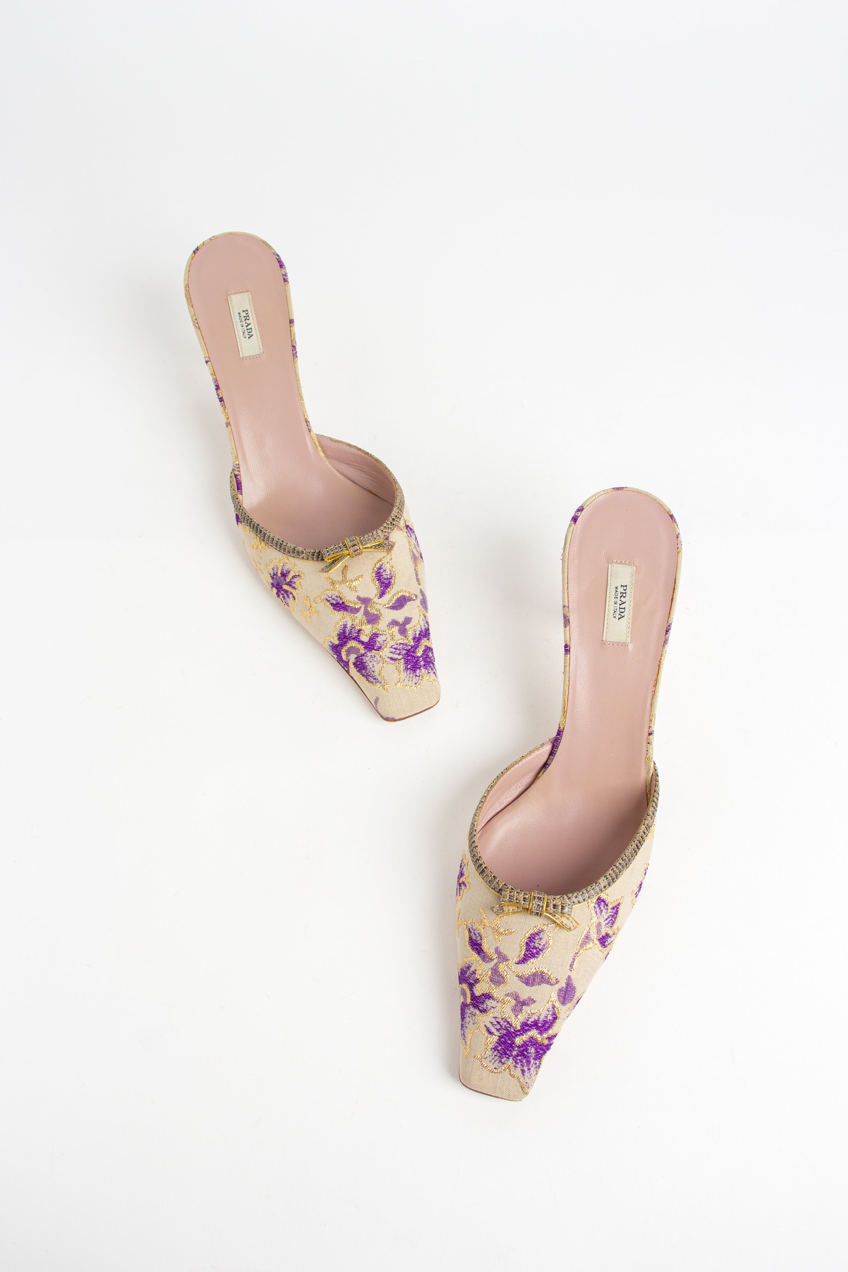 Rare Prada Purple + Gold Floral Mules (IT 38.5)