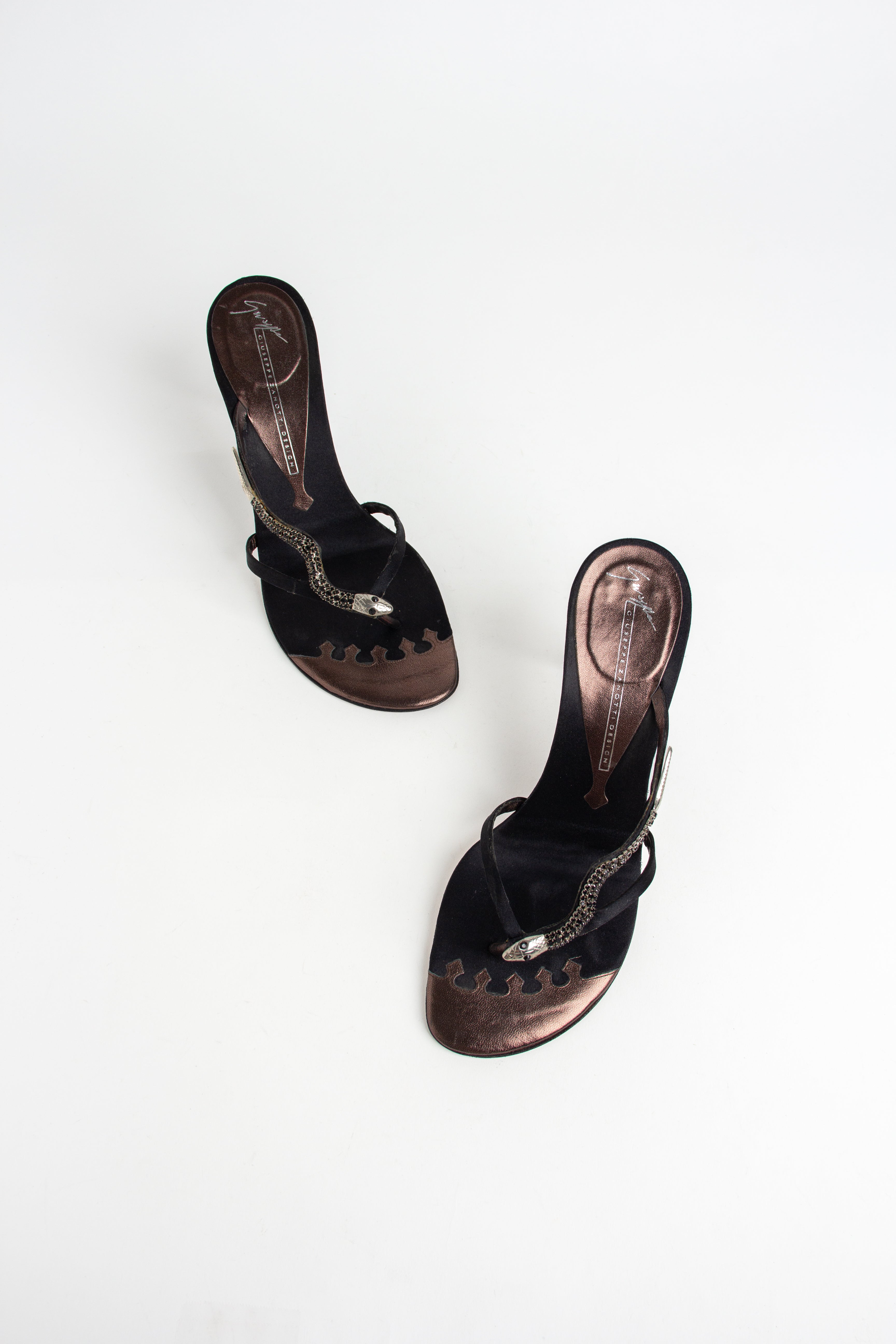 Giuseppe Zanotti Black Satin Snake Heels (IT 38.5)