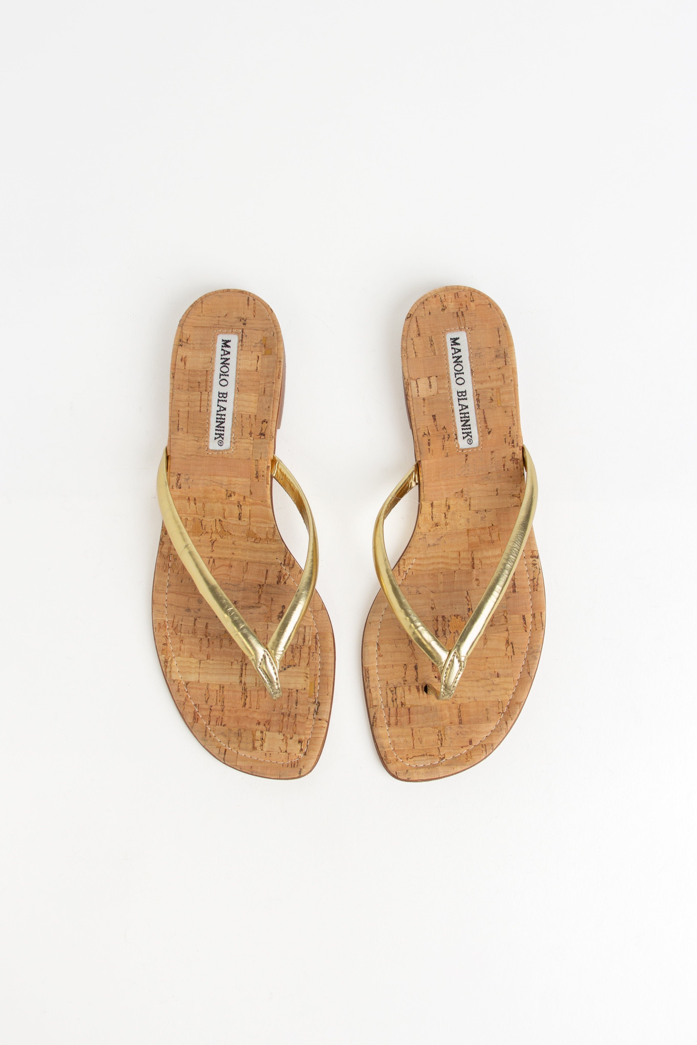 Manolo Blahnik Gold Cork Flip Flops (IT 36)