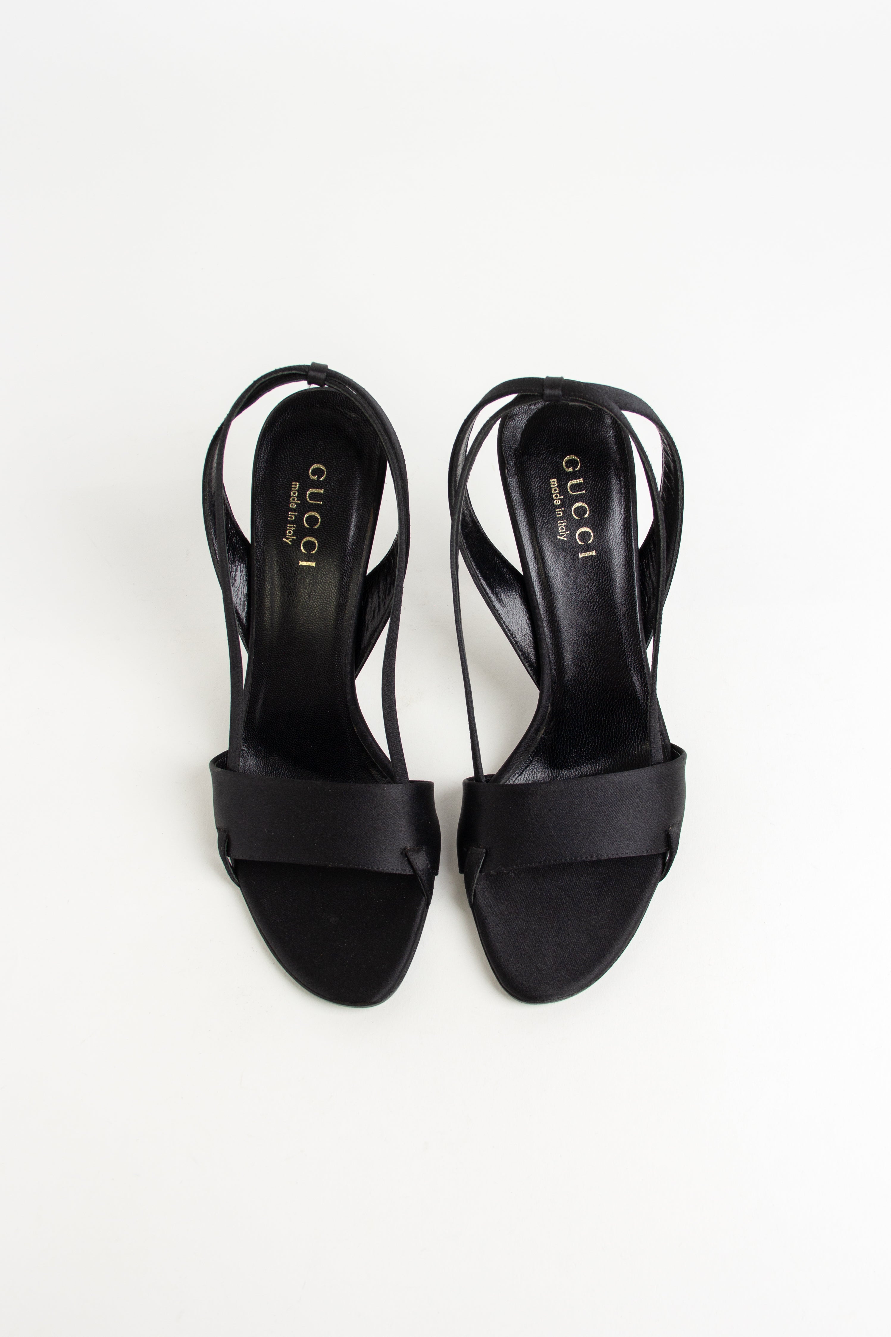 Gucci Black Satin Strappy Slingback Heels (IT 37.5)