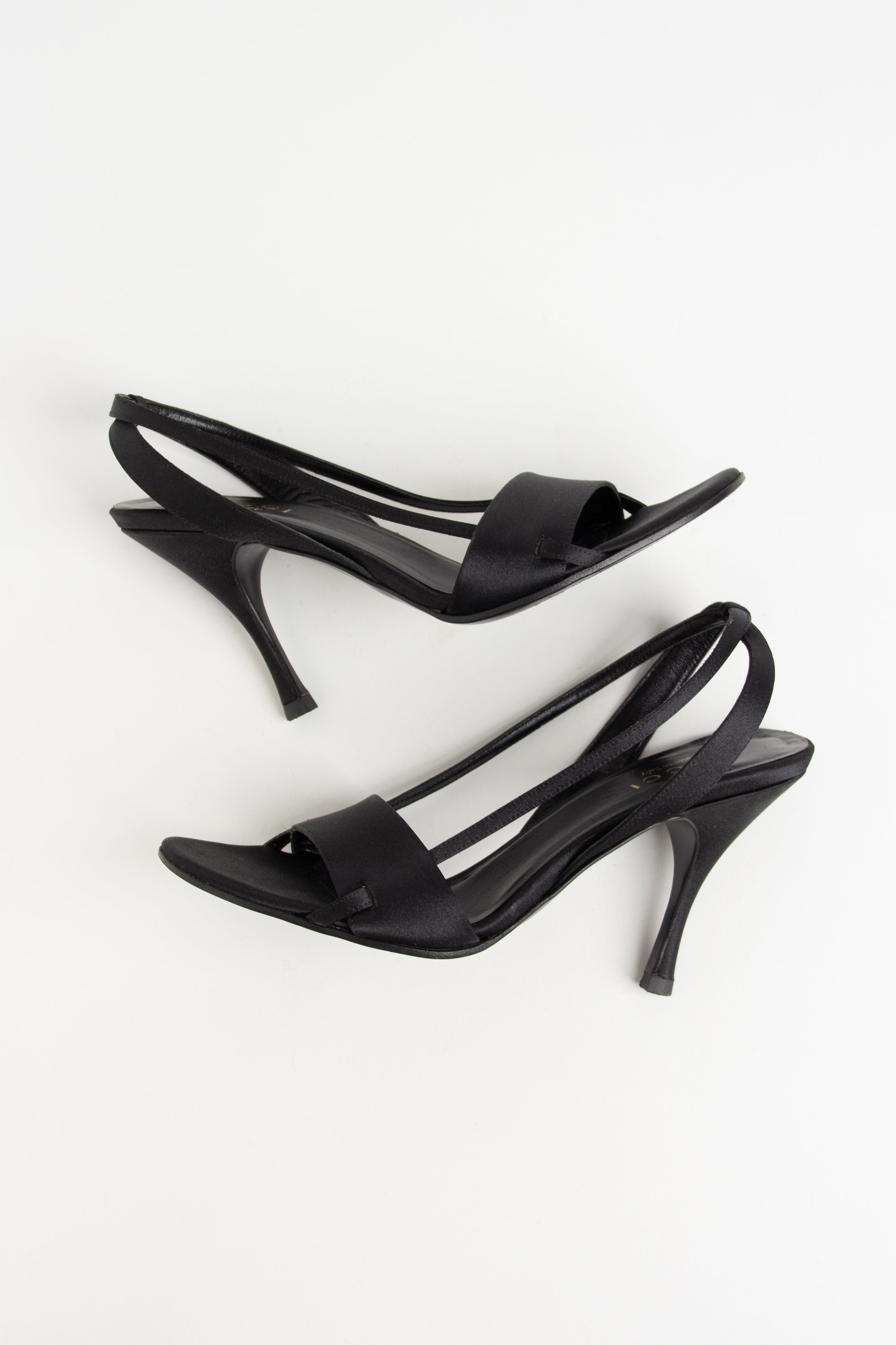 Gucci Black Satin Strappy Slingback Heels (IT 37.5)