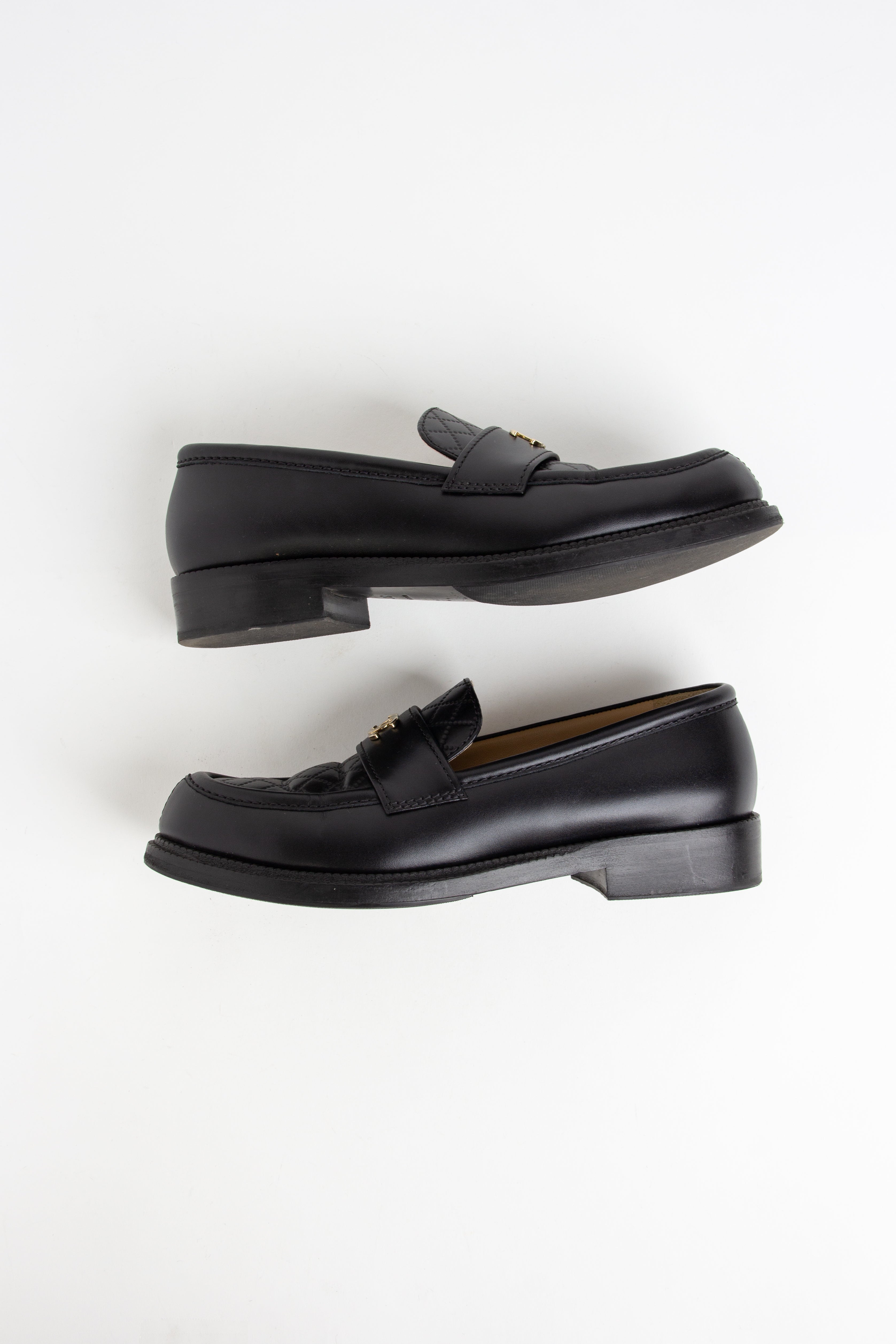 Chanel Black Leather Quilted CC Loafers (IT 38.5)