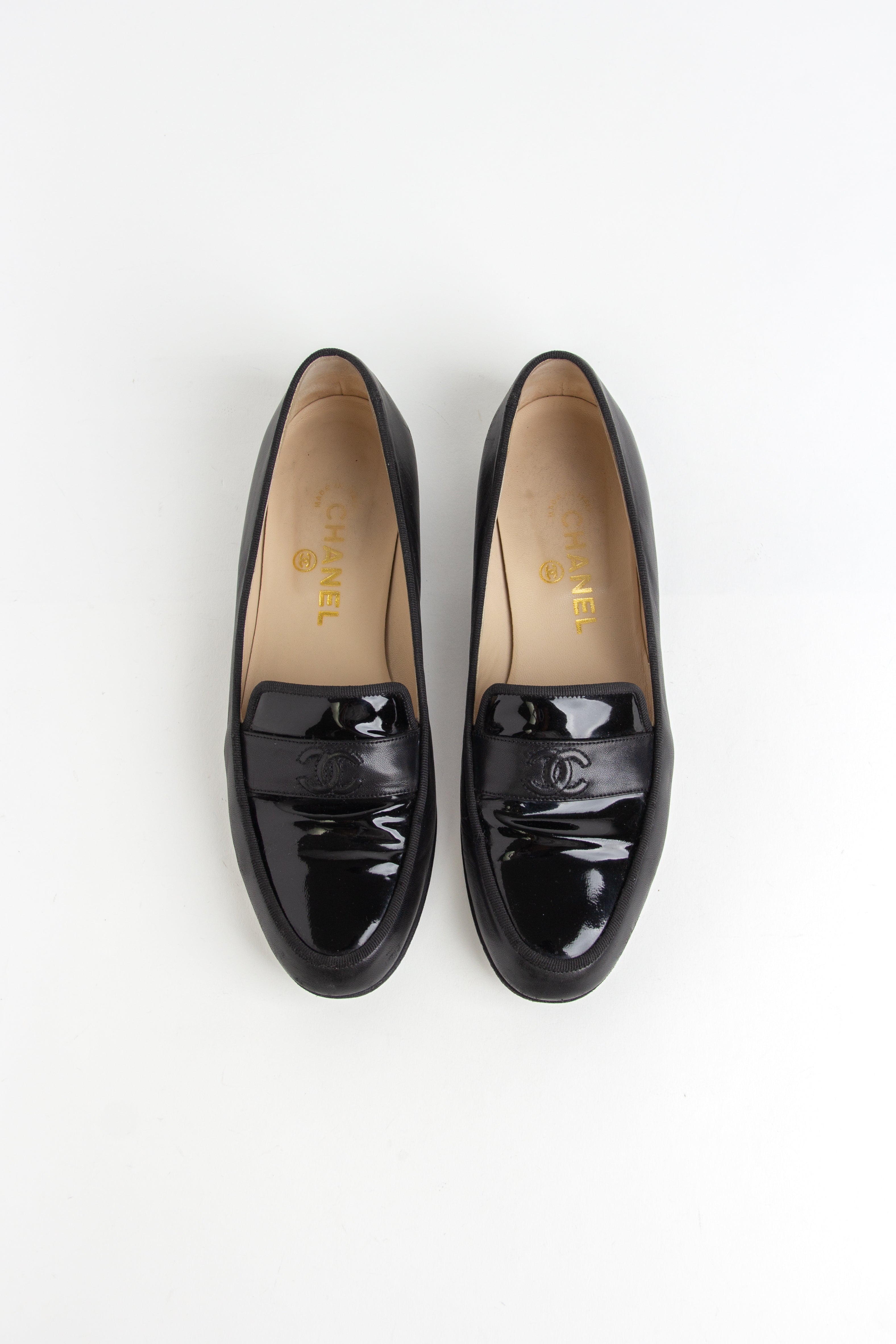 Chanel Black Patent Leather CC Loafers (IT 39)