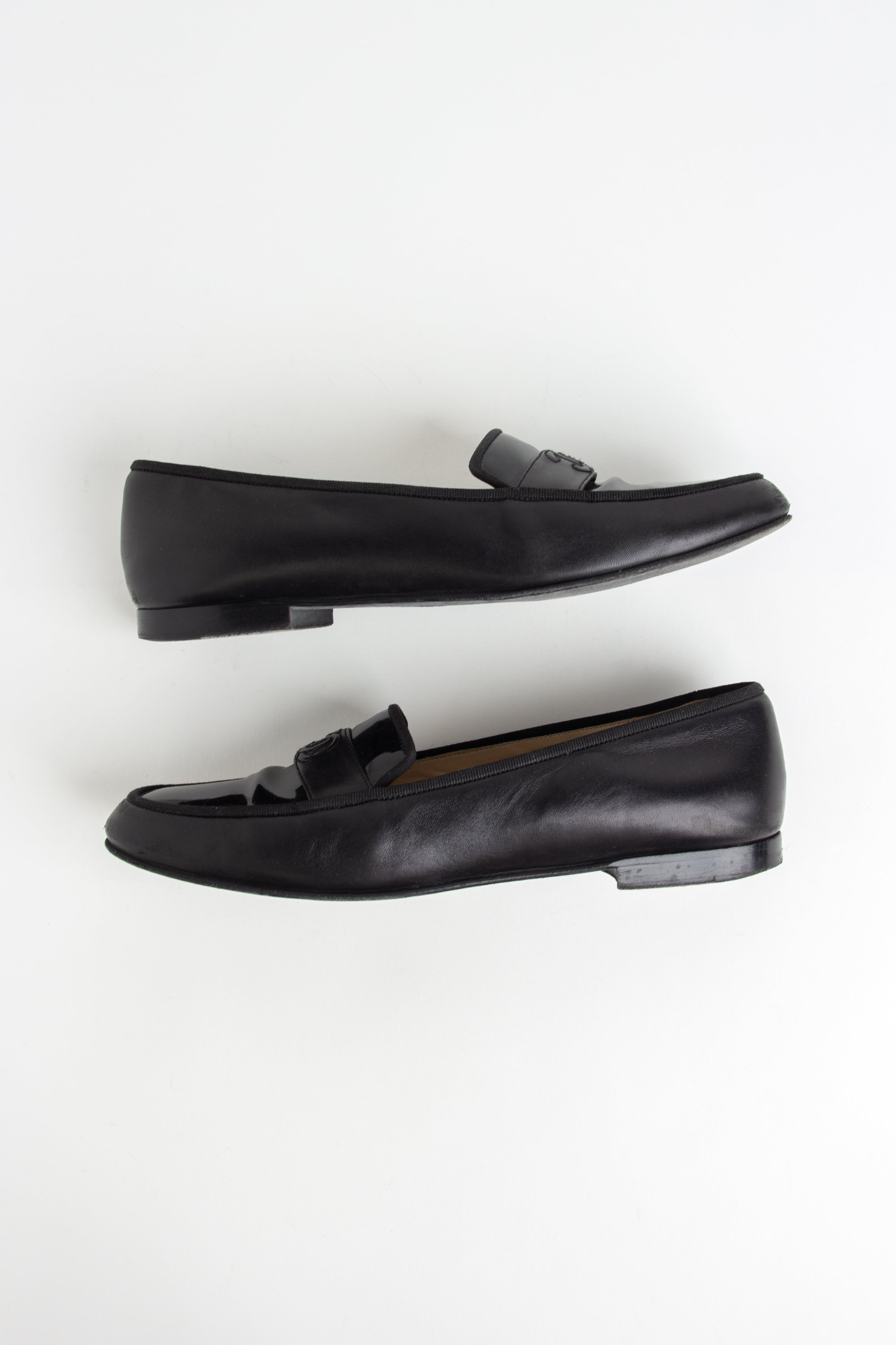 Chanel Black Patent Leather CC Loafers (IT 39)