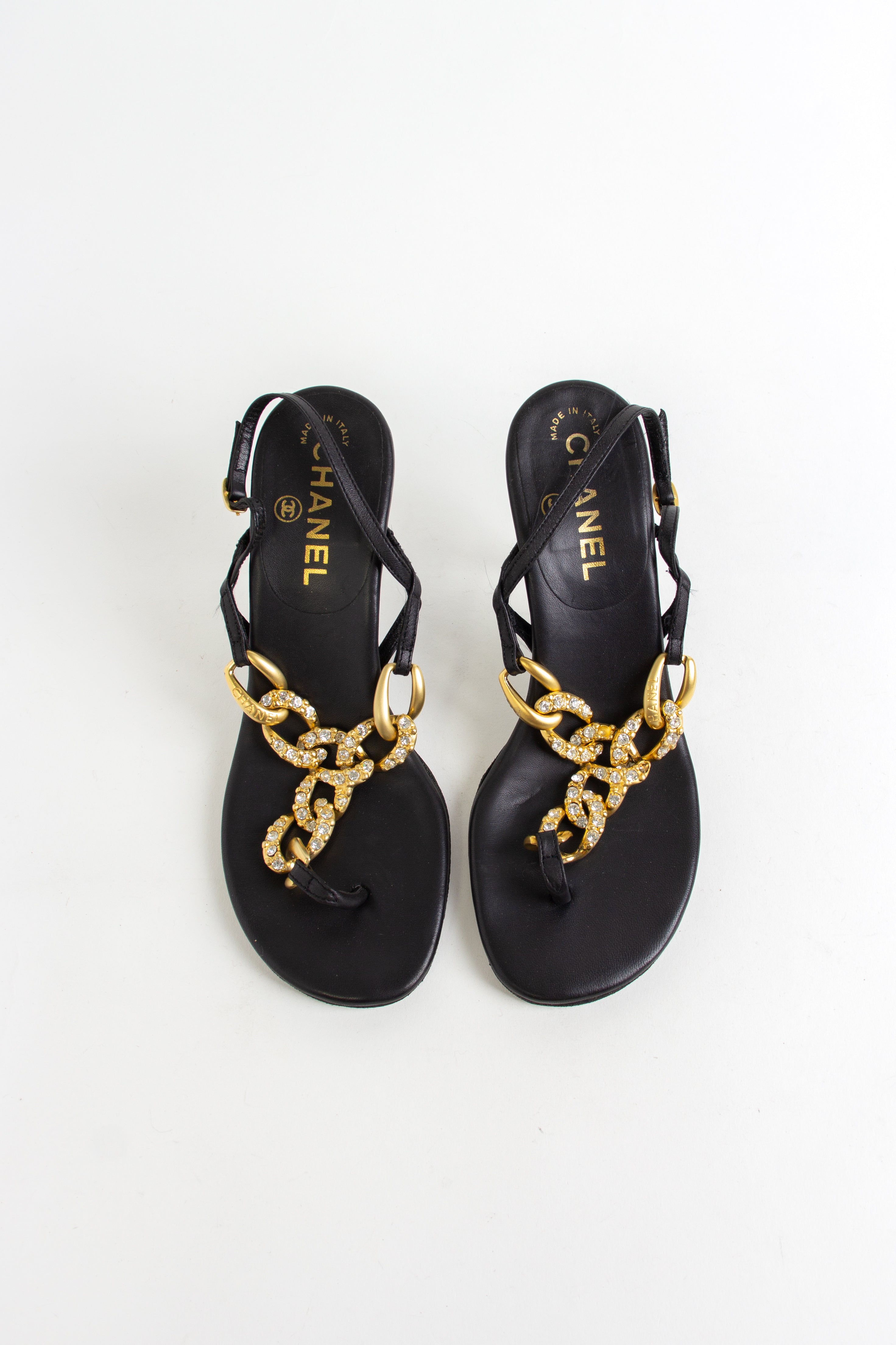 Chanel Black + Gold Chain Heels (IT 36)