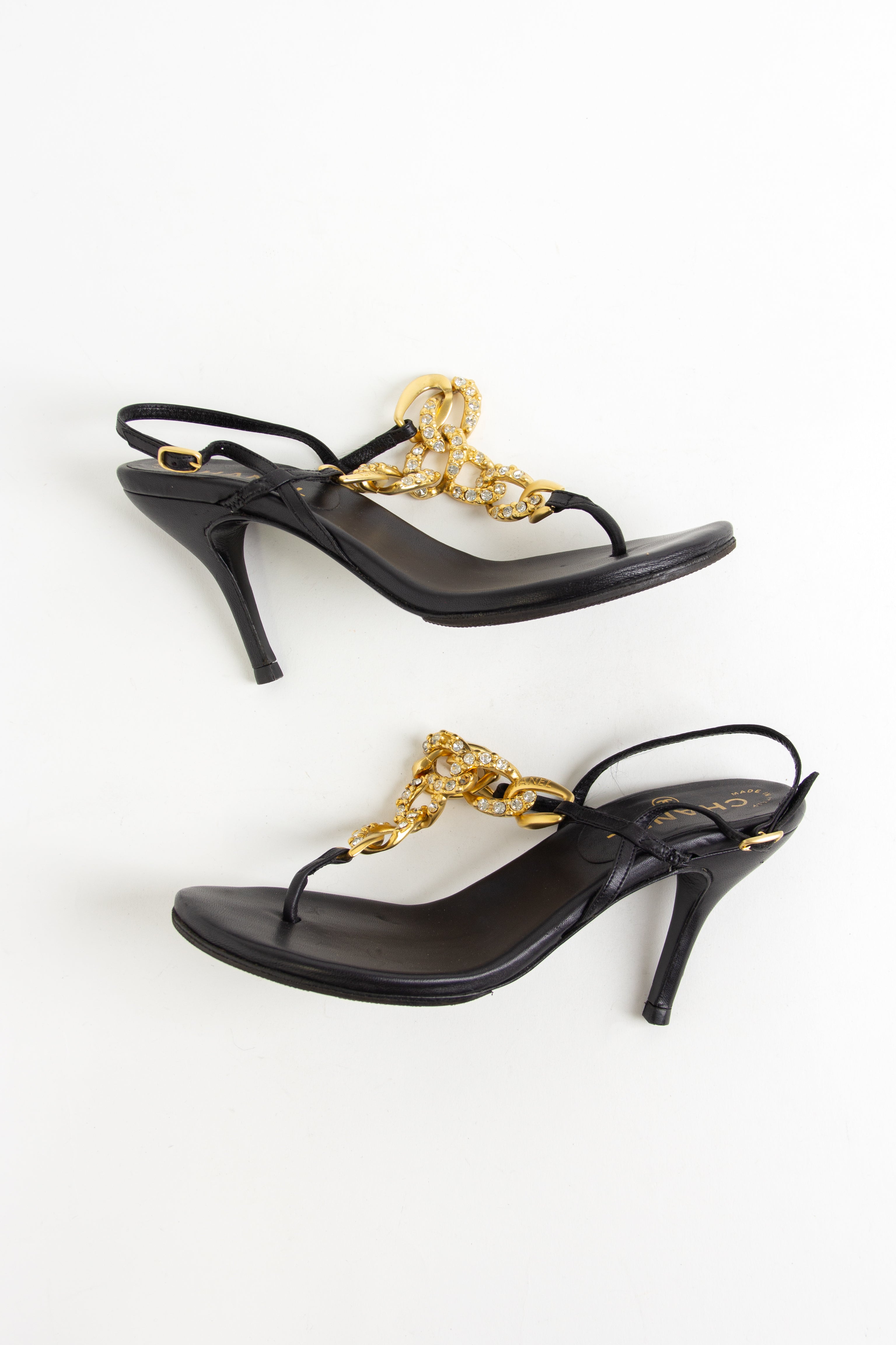 Chanel Black + Gold Chain Heels (IT 36)