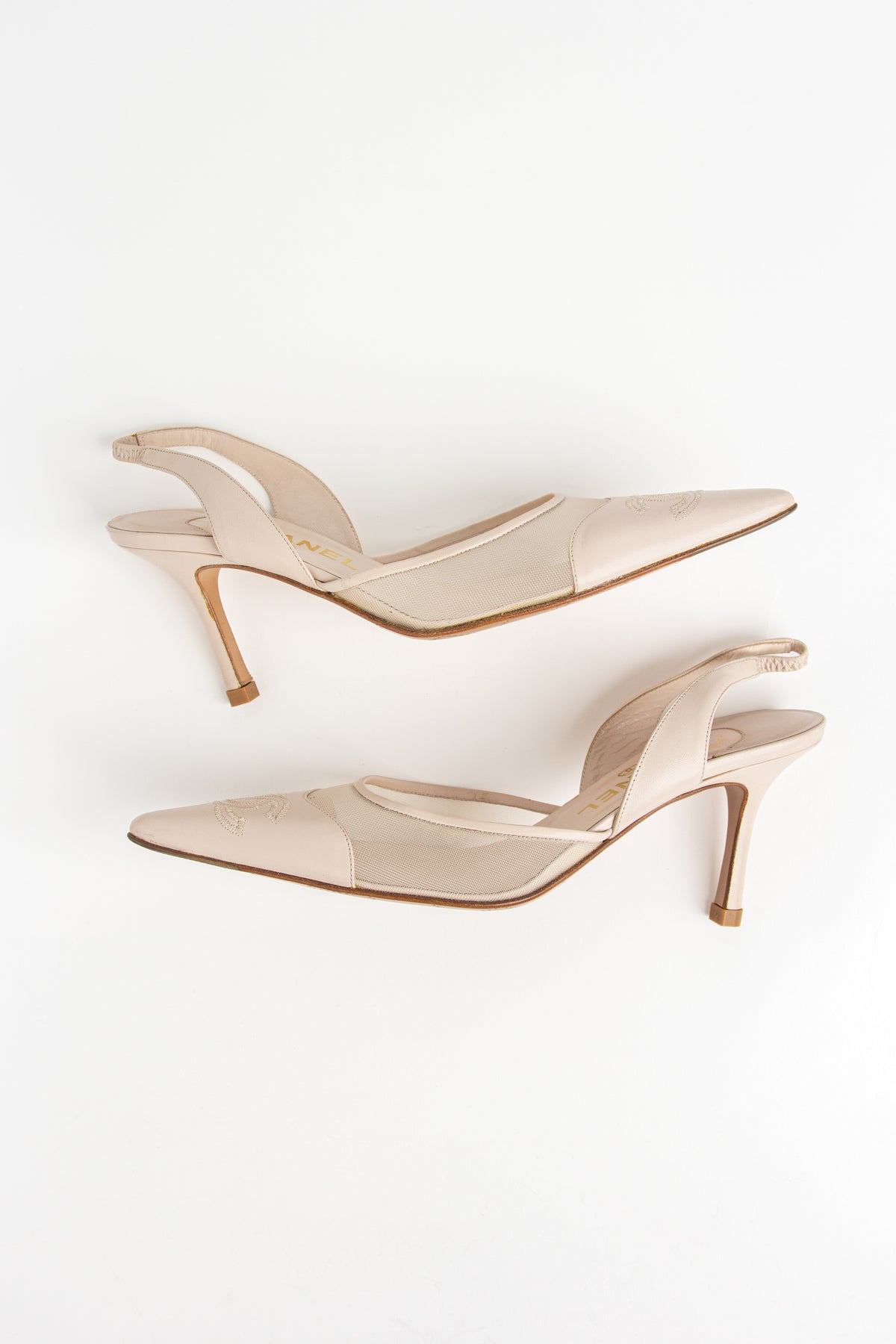 Chanel Pale Beige Mesh CC Slingback Heels (IT 38.5)