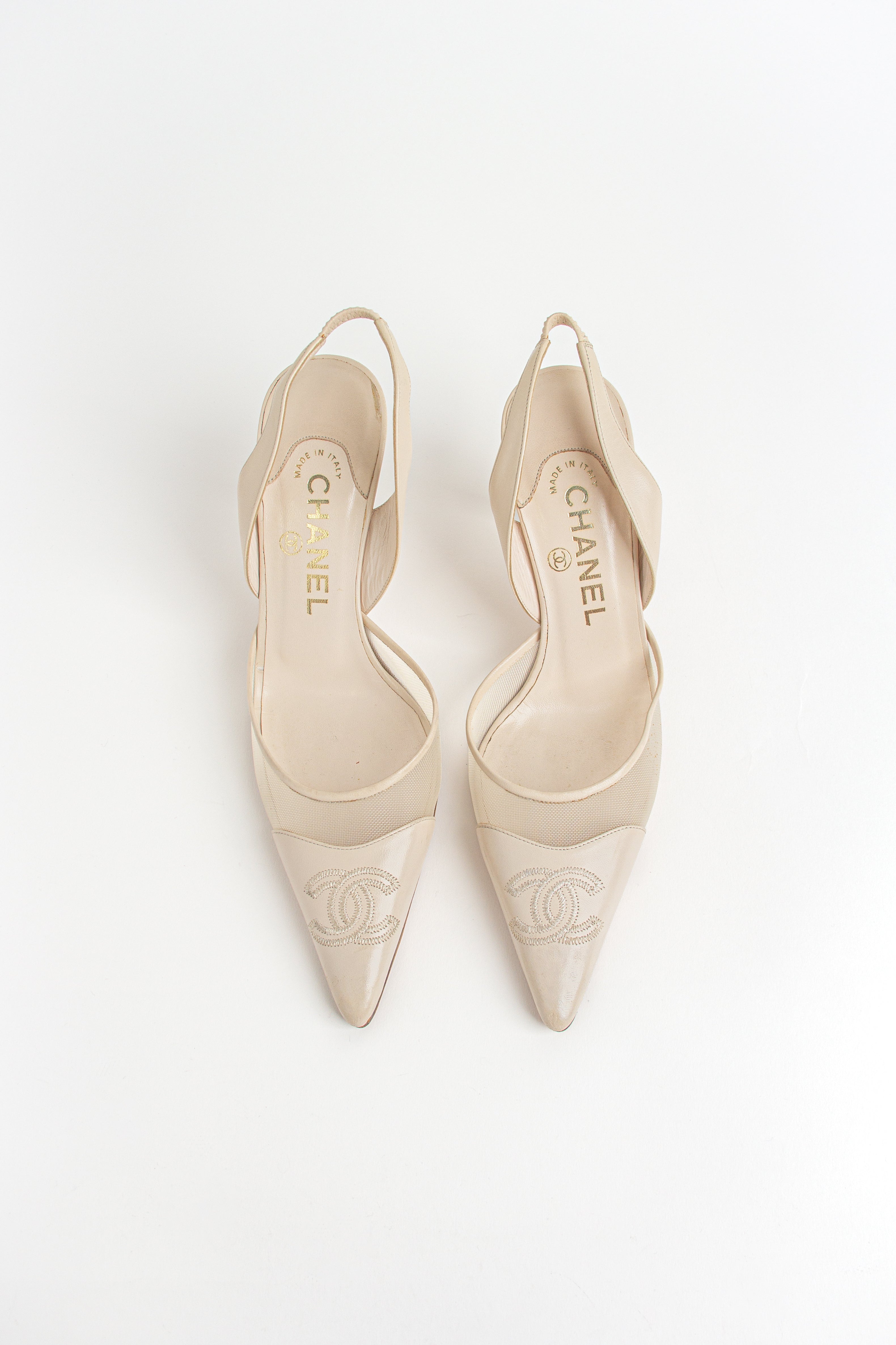 Chanel Pale Beige Mesh CC Slingback Heels (IT 37)
