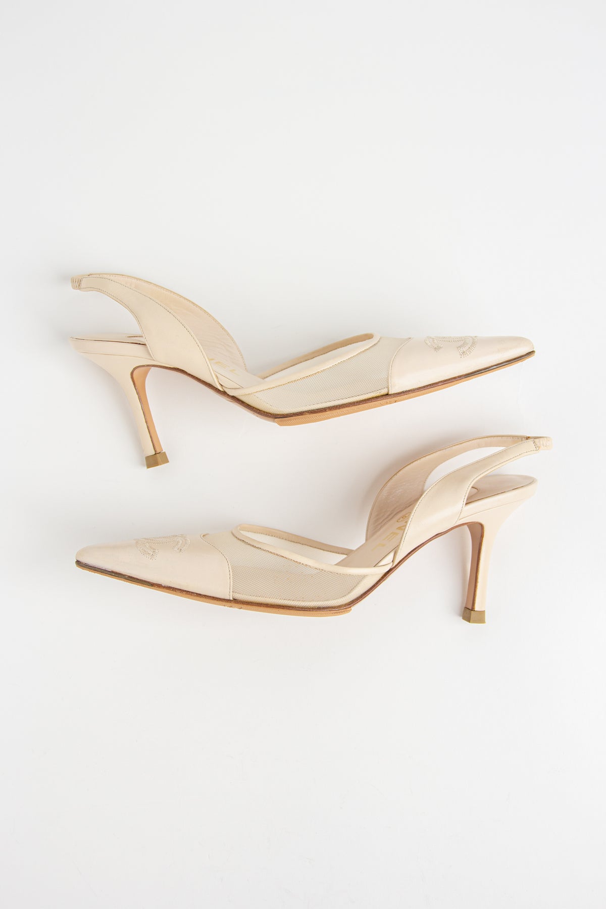 Chanel Pale Beige Mesh CC Slingback Heels (IT 37)