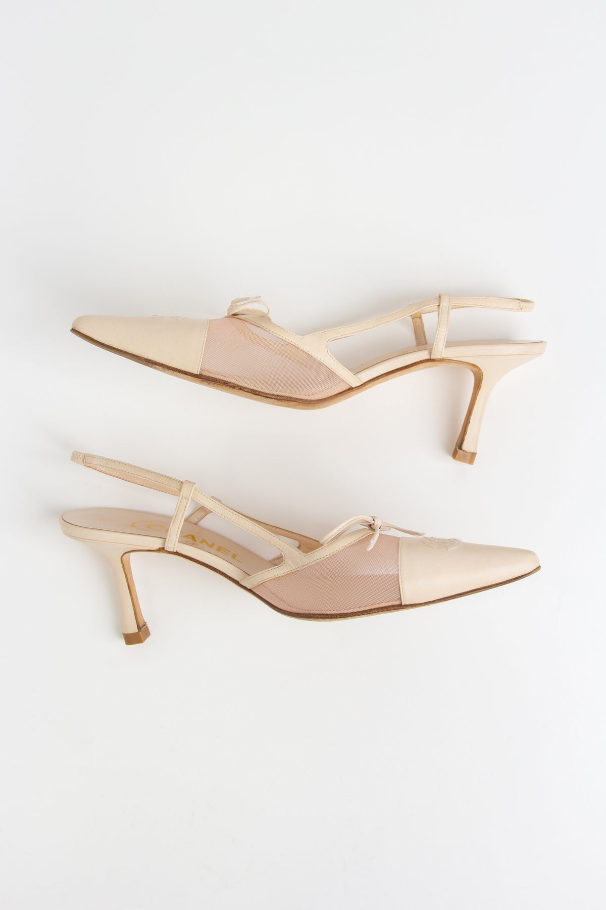 Chanel Ivory Mesh CC Bow Slingback Heels (IT 37.5)