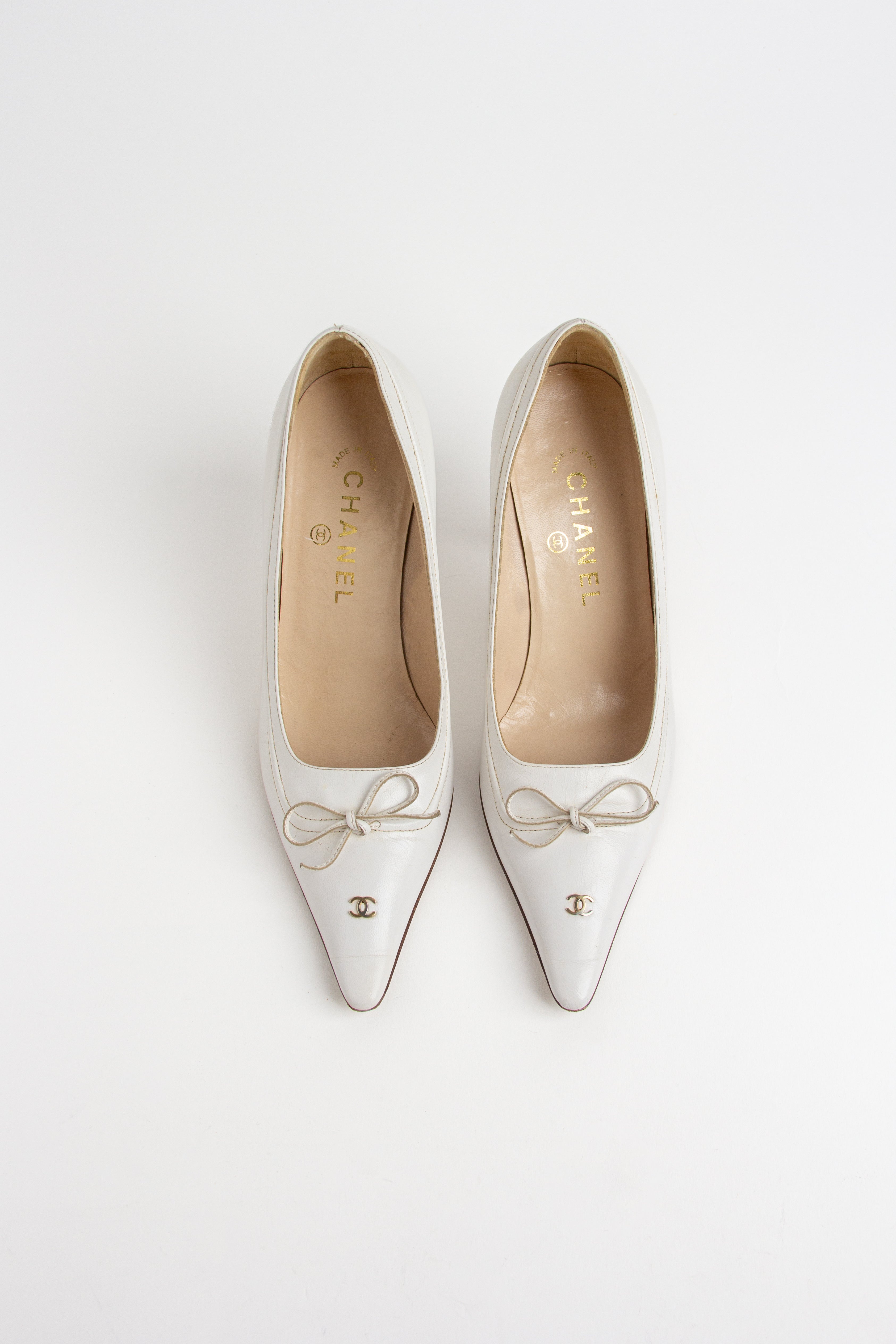 Chanel White CC Bow Heels (IT 36.5)