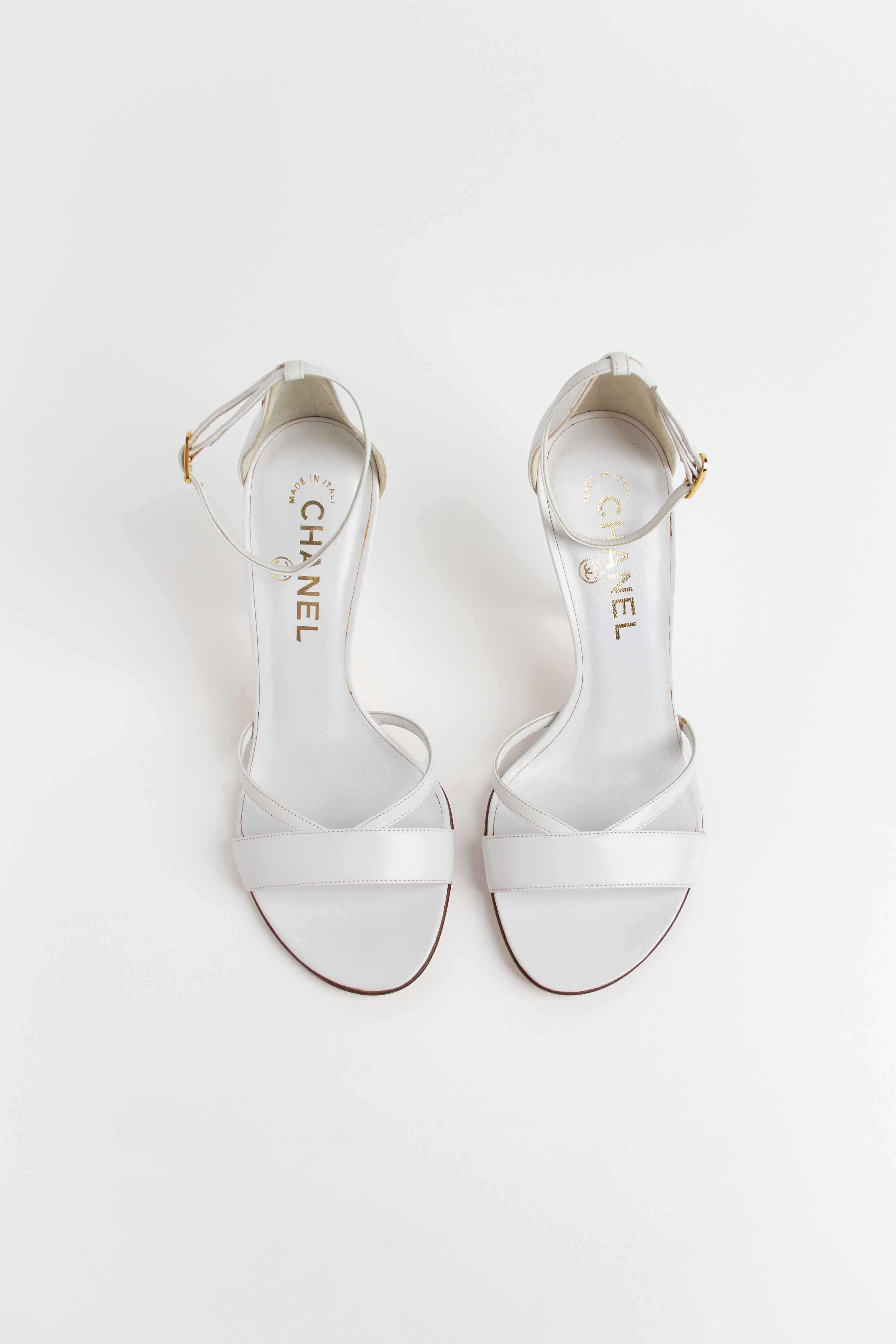 Chanel White CC Emblem Open Toe Heels (IT 36.5)