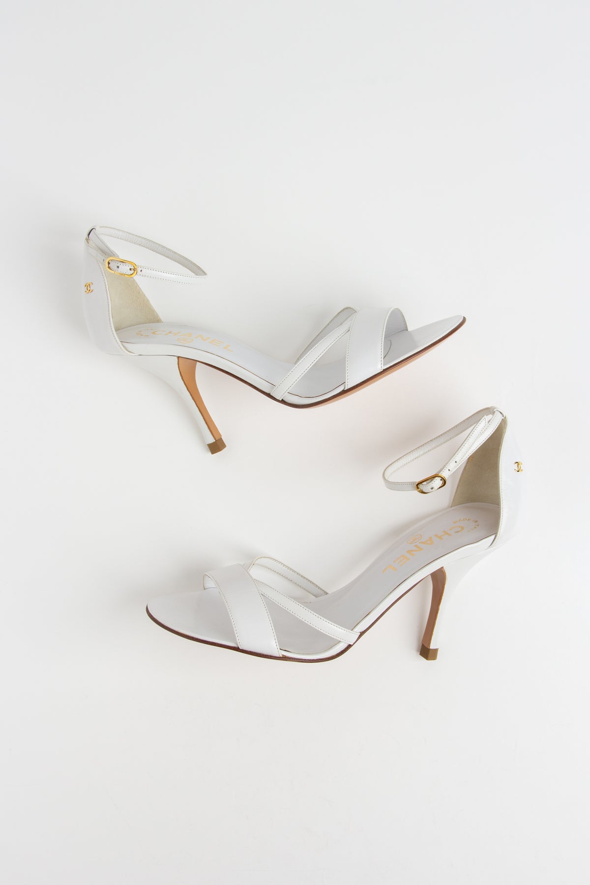 Chanel White CC Emblem Open Toe Heels (IT 36.5)