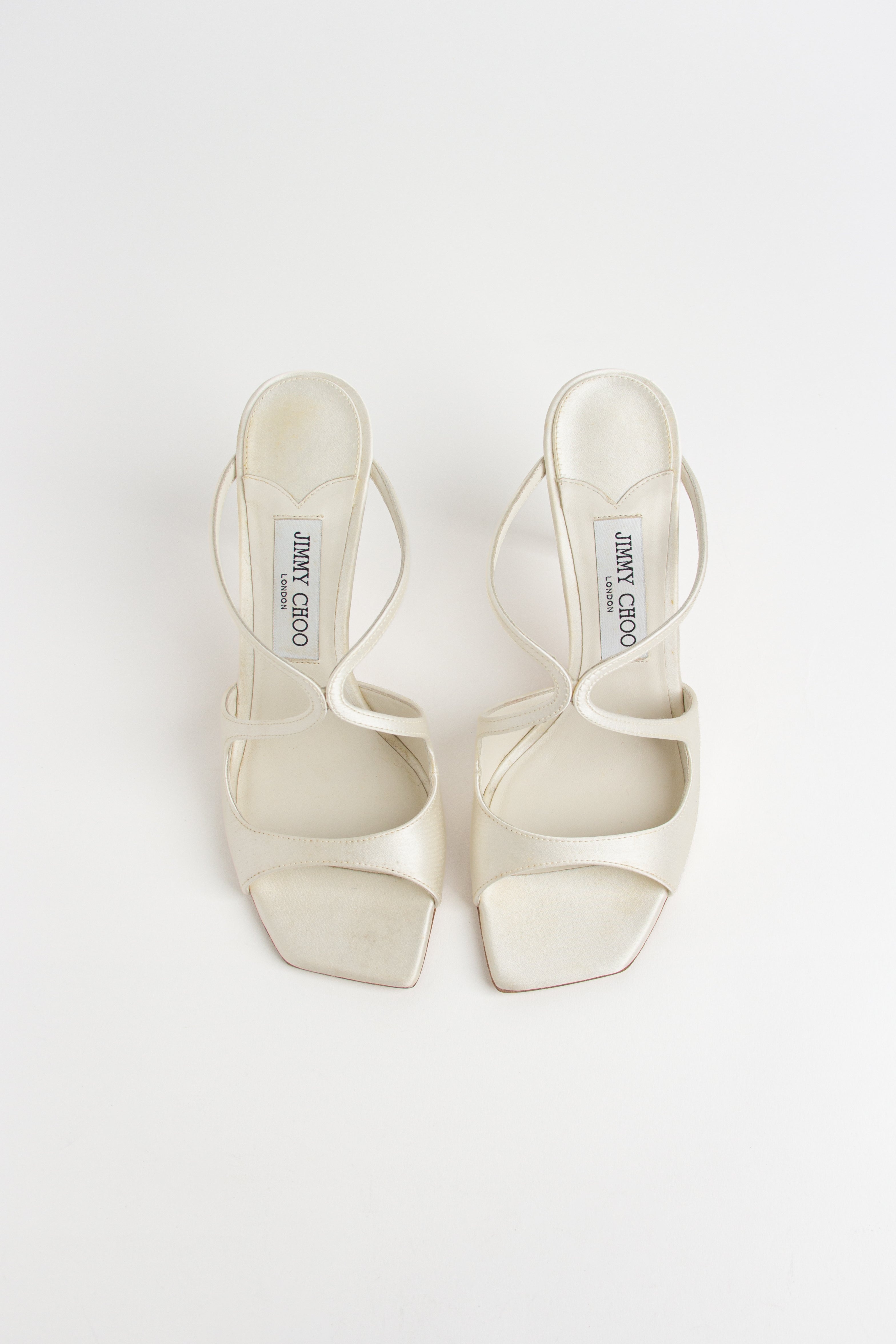 Jimmy Choo Ivory Satin Square Toe Heels (IT 38.5)