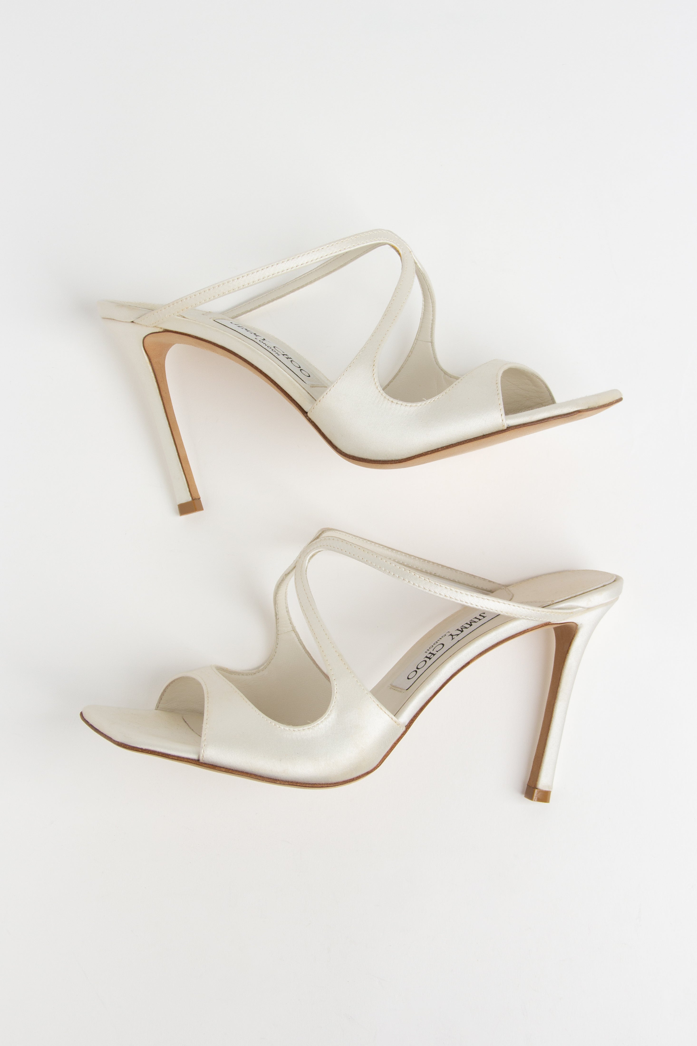 Jimmy Choo Ivory Satin Square Toe Heels (IT 38.5)