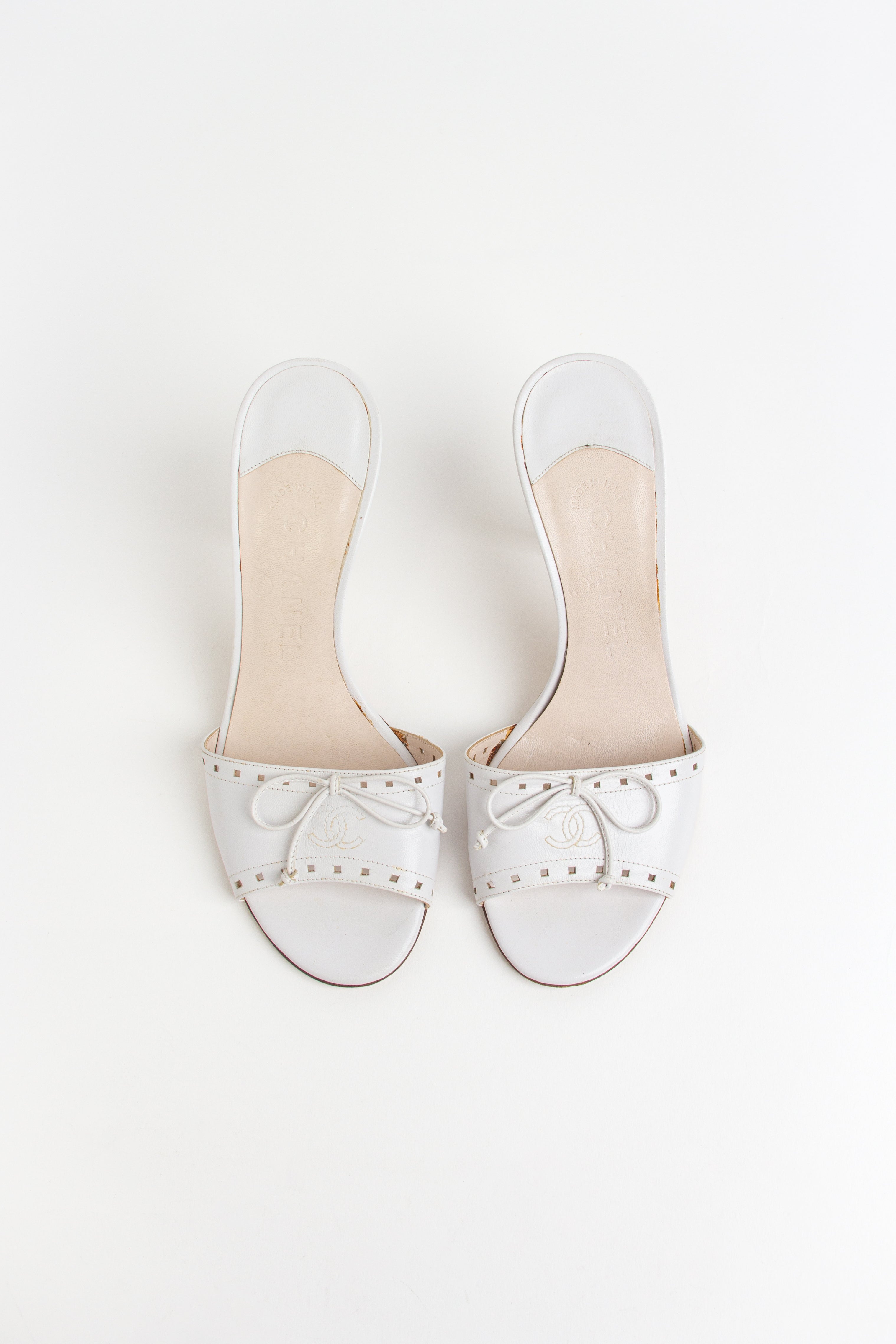 Chanel White CC Open Toe Heels (IT 36.5)