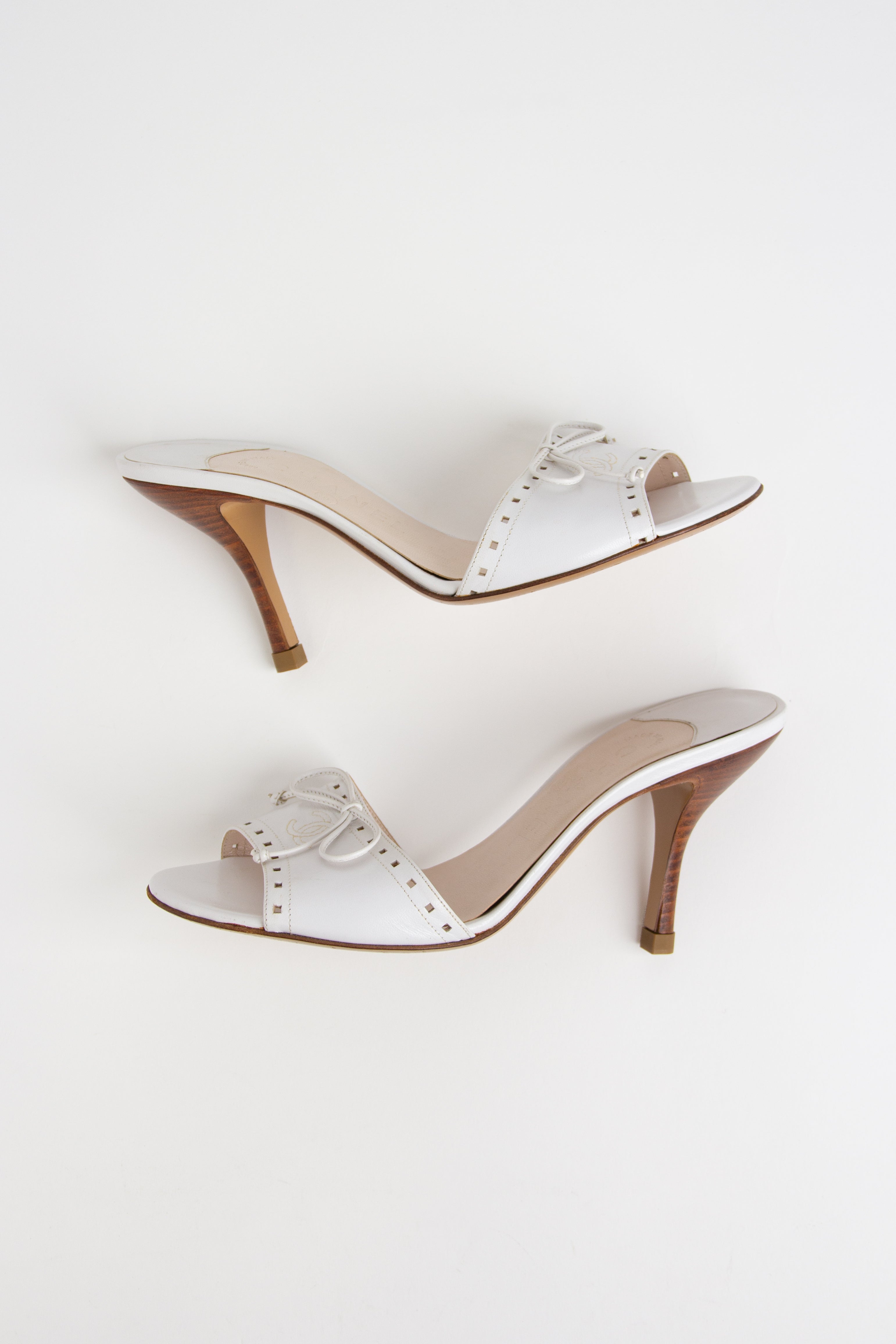 Chanel White CC Open Toe Heels (IT 36.5)