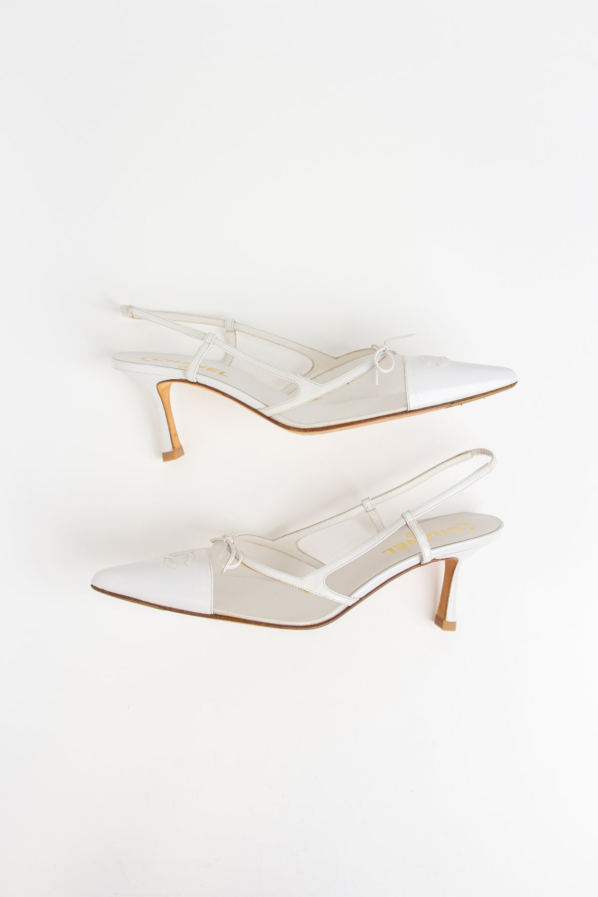 Chanel White Mesh CC Bow Slingback Heels (IT 39.5)