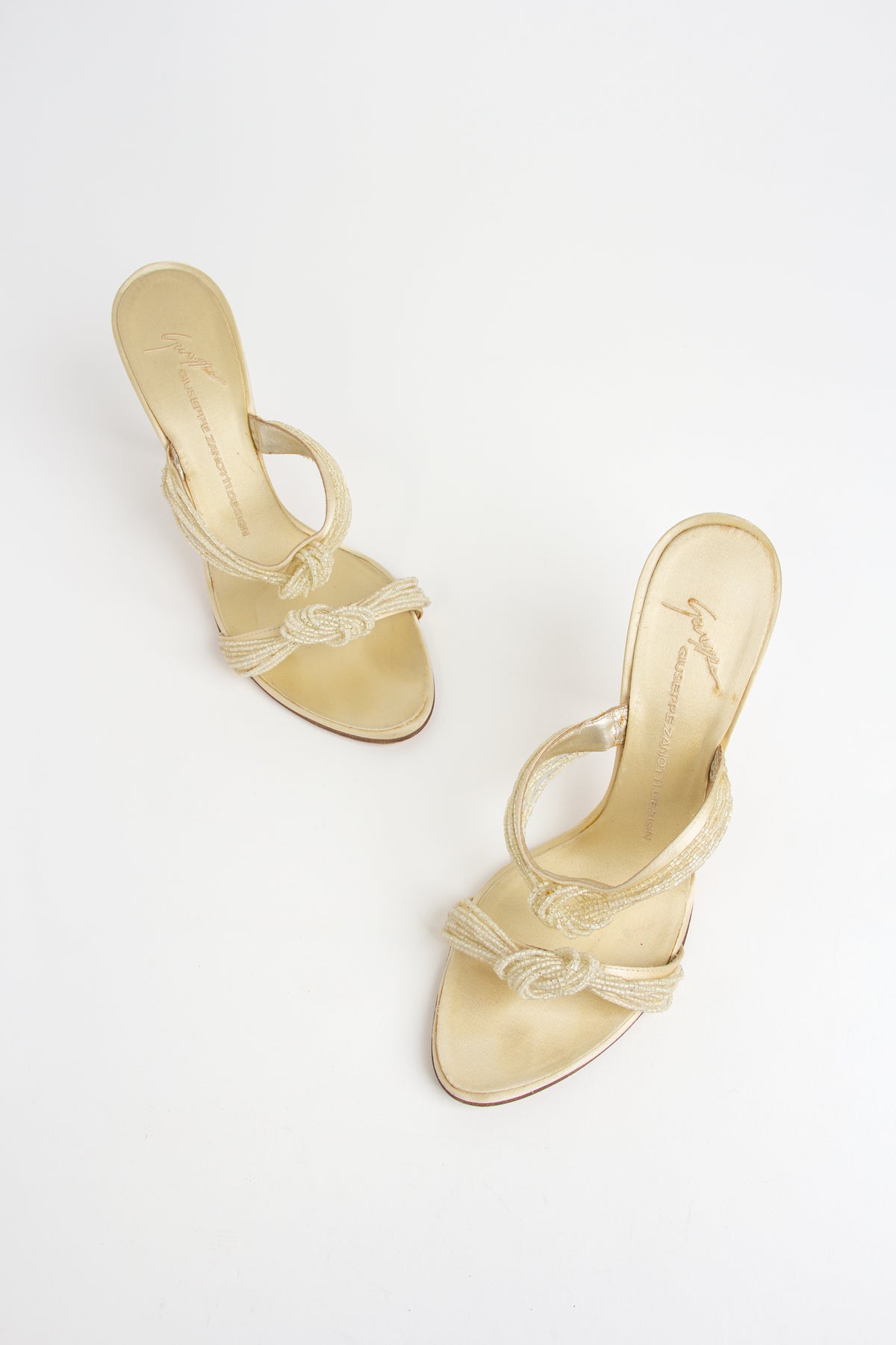 Giuseppe Zanotti Ivory Beaded Knot Heels (IT 39)