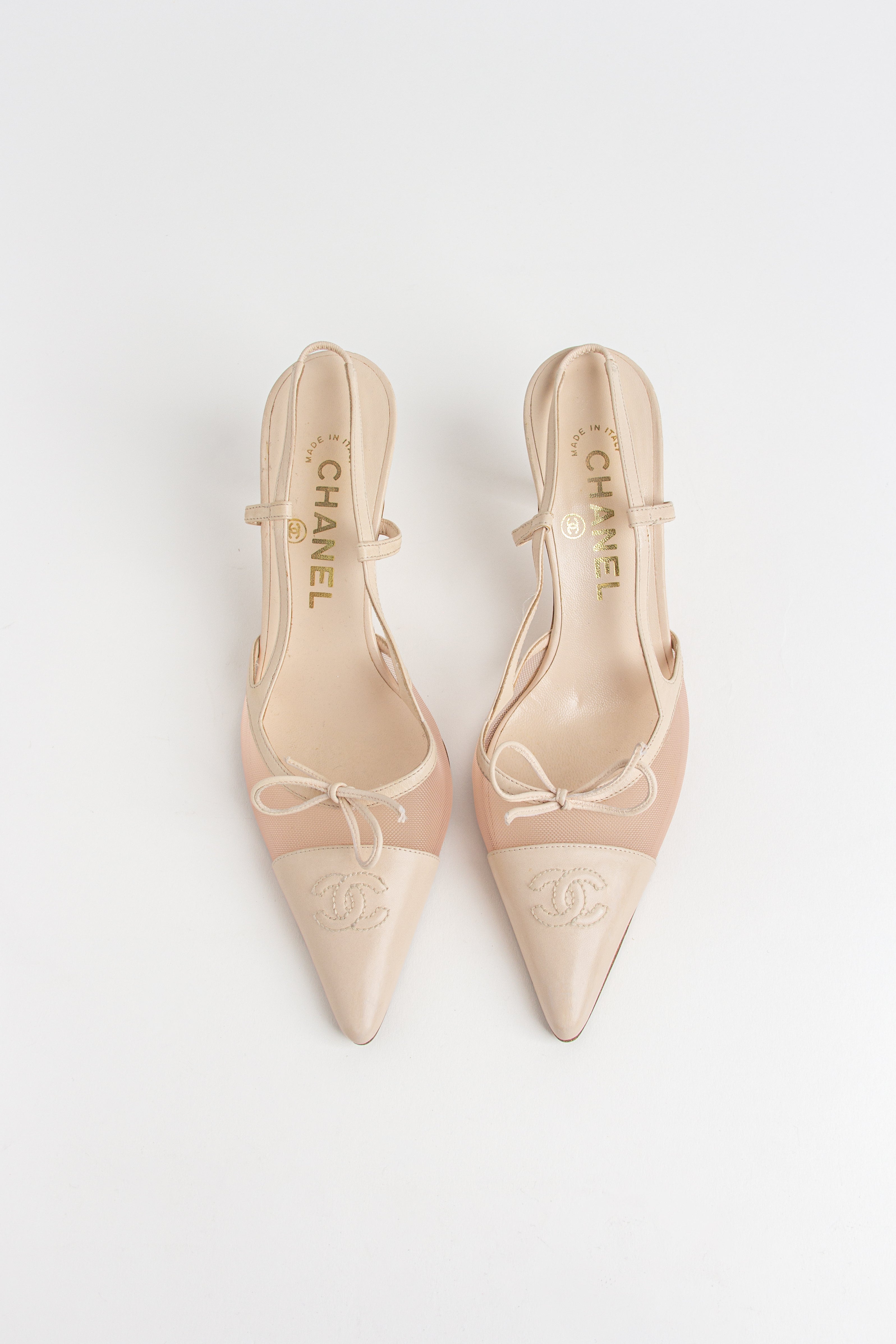 Chanel Ivory Mesh CC Bow Slingback Heels (IT 36)