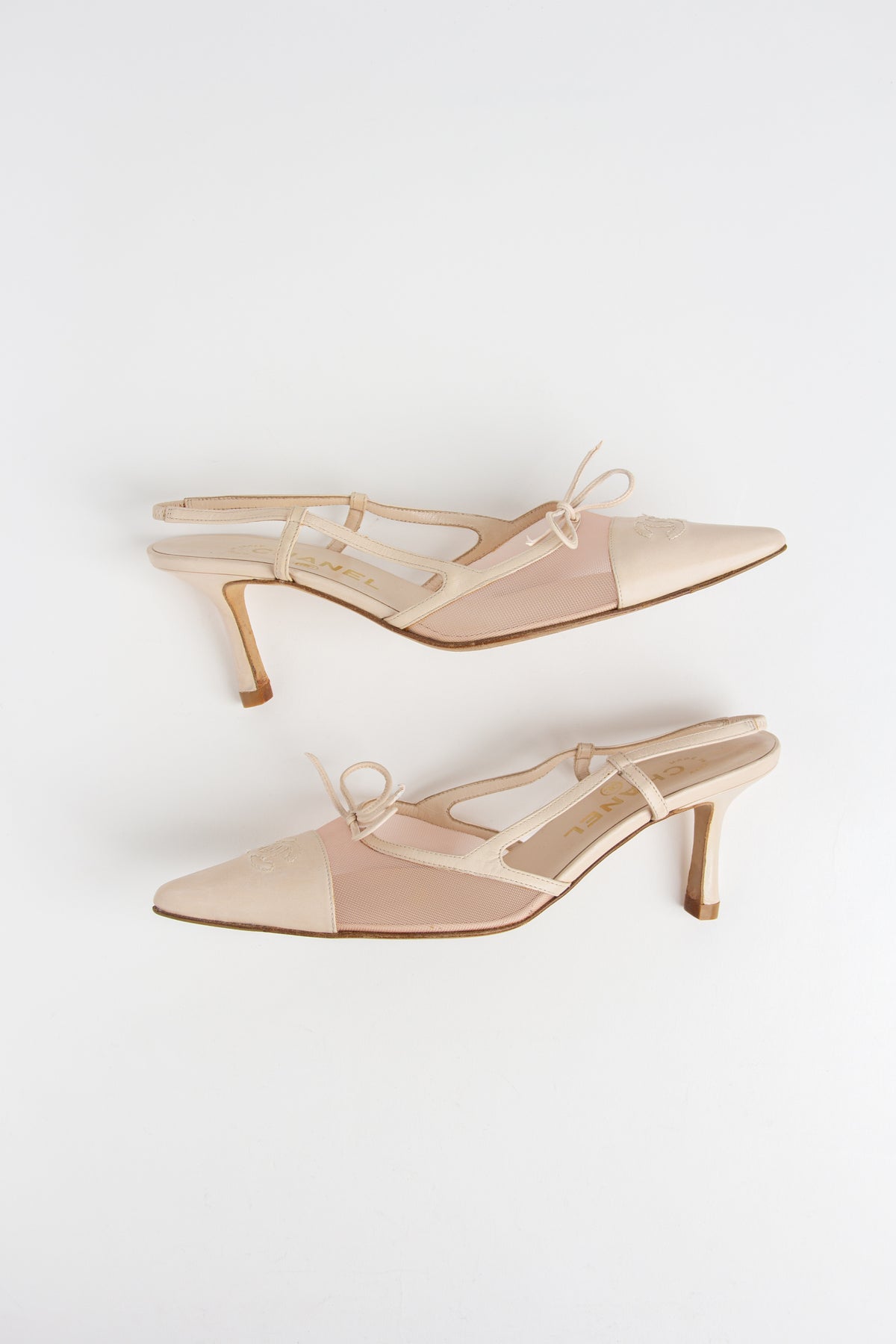 Chanel Ivory Mesh CC Bow Slingback Heels (IT 36)