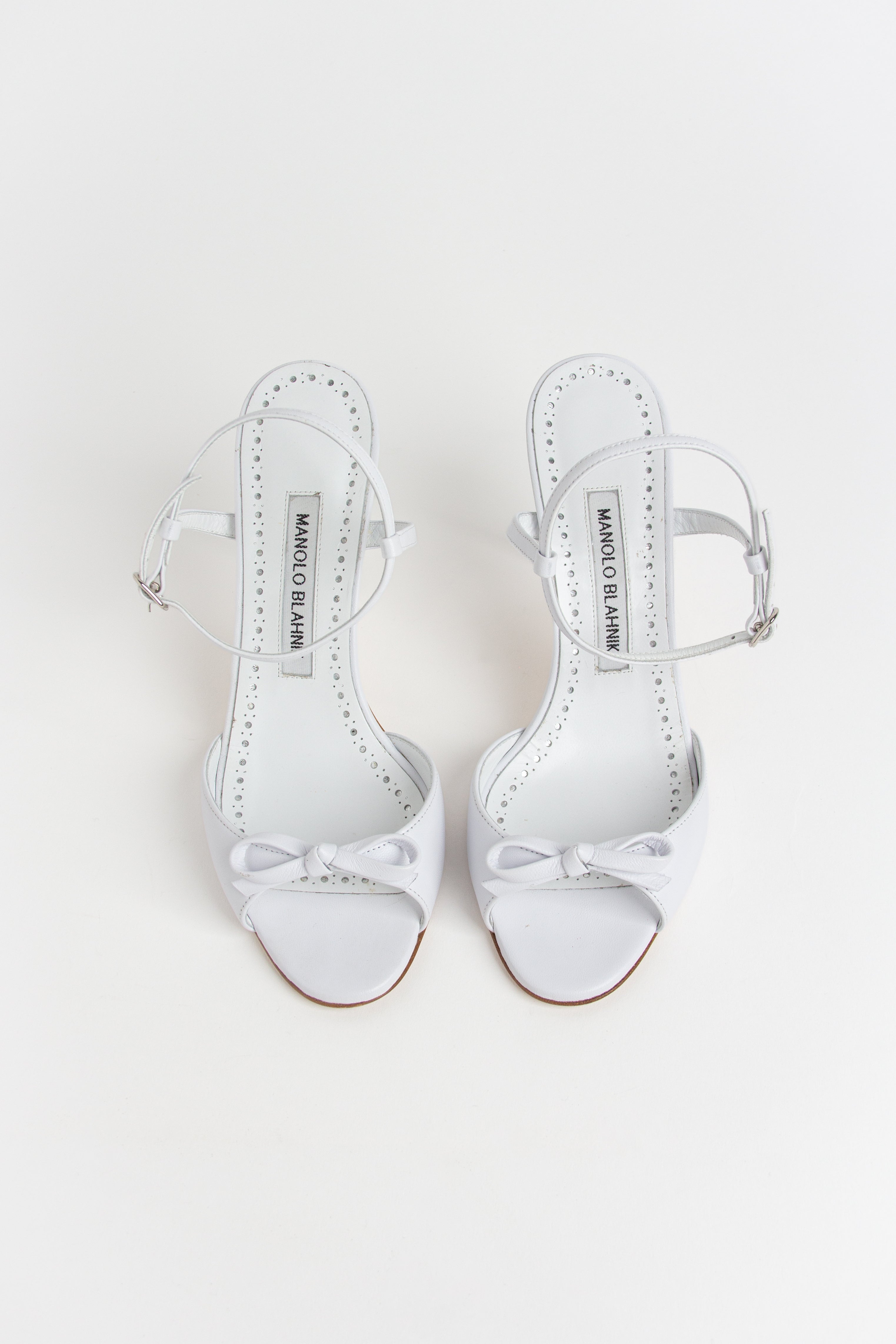 Manolo Blahnik White Bow Open Toe Heels (IT 37)