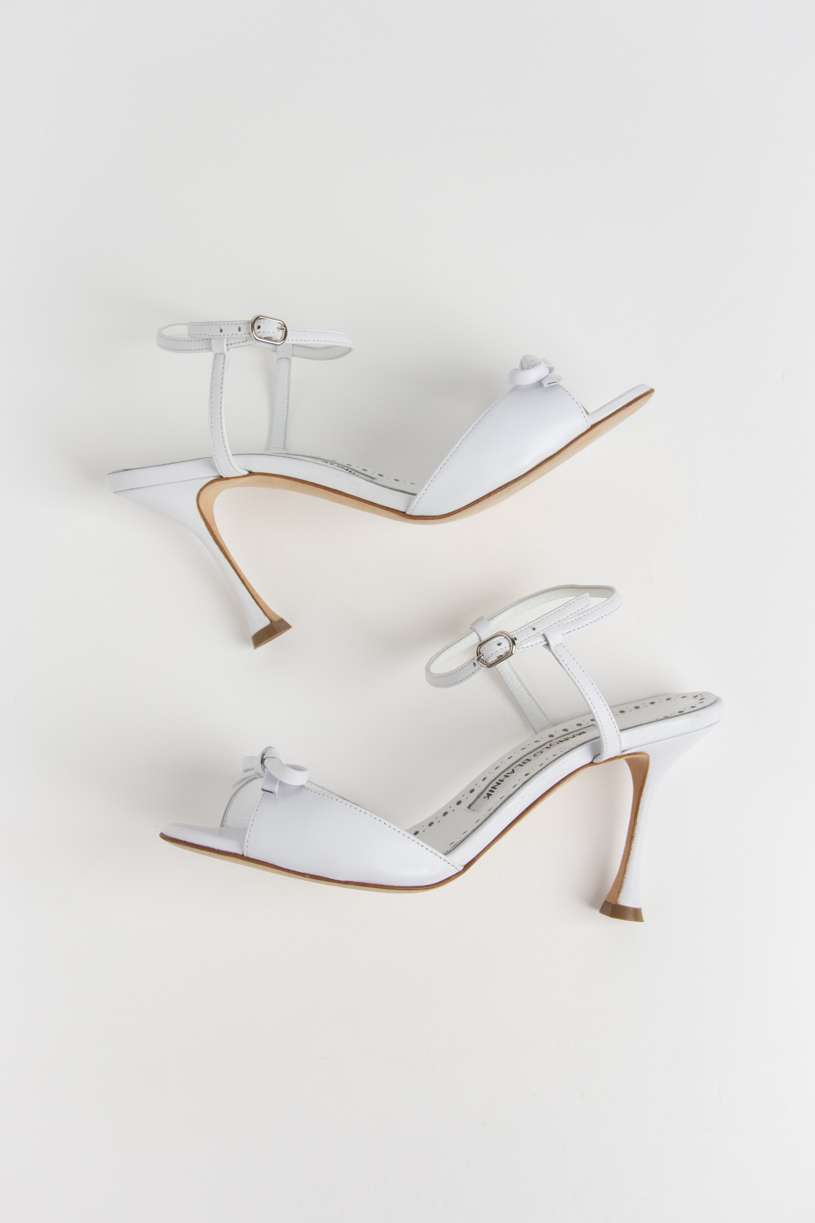 Manolo Blahnik White Bow Open Toe Heels (IT 37)