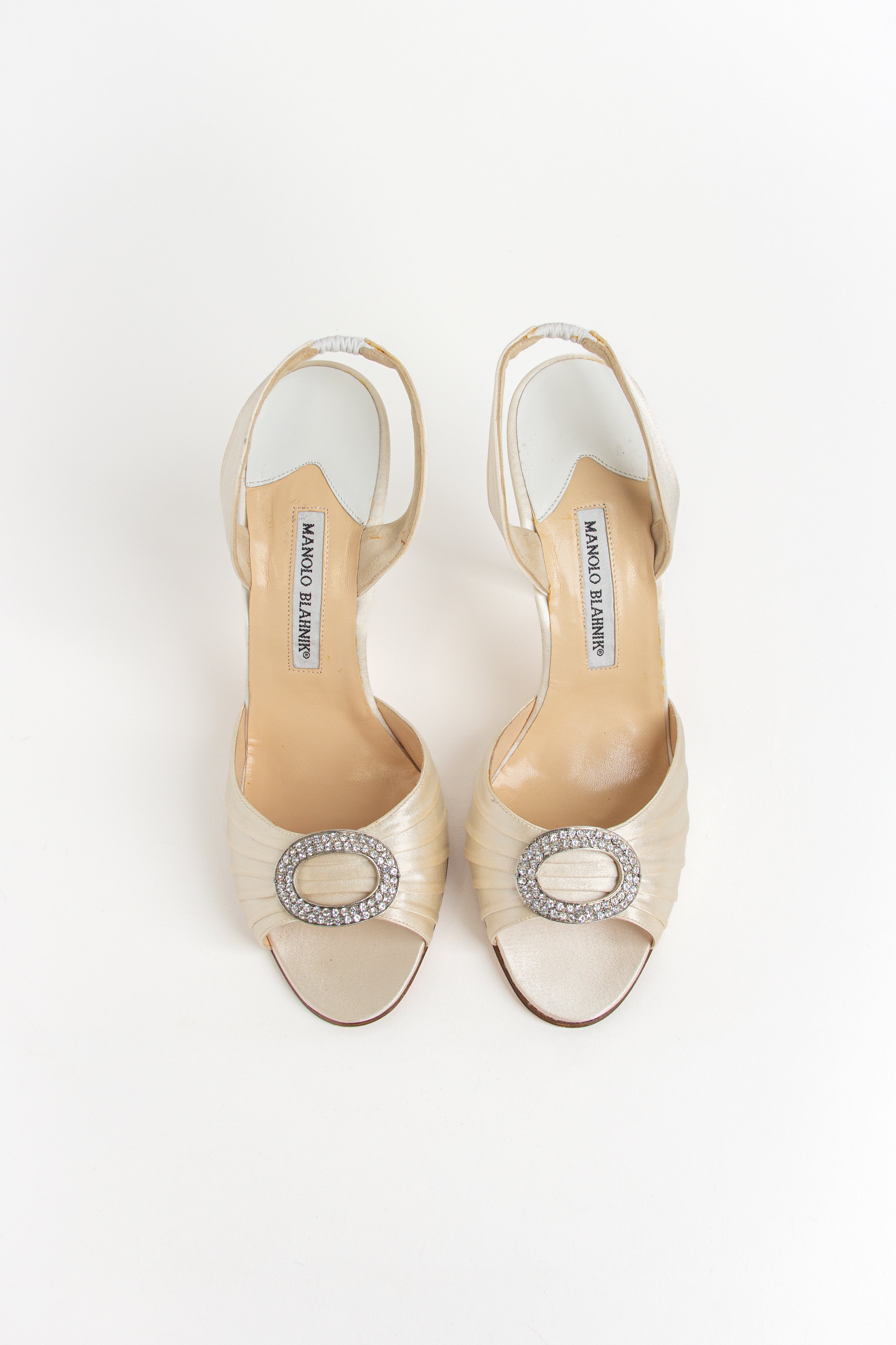 Manolo Blahnik Ivory Satin Buckle Heels (IT 41)