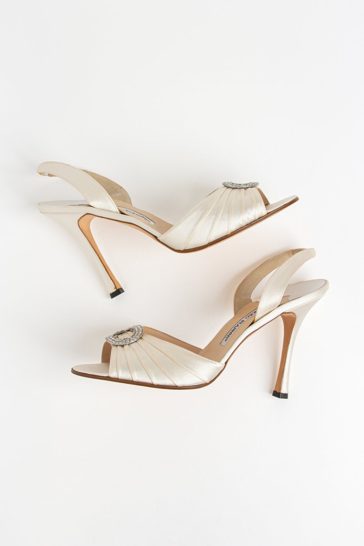 Manolo Blahnik Ivory Satin Buckle Heels (IT 41)
