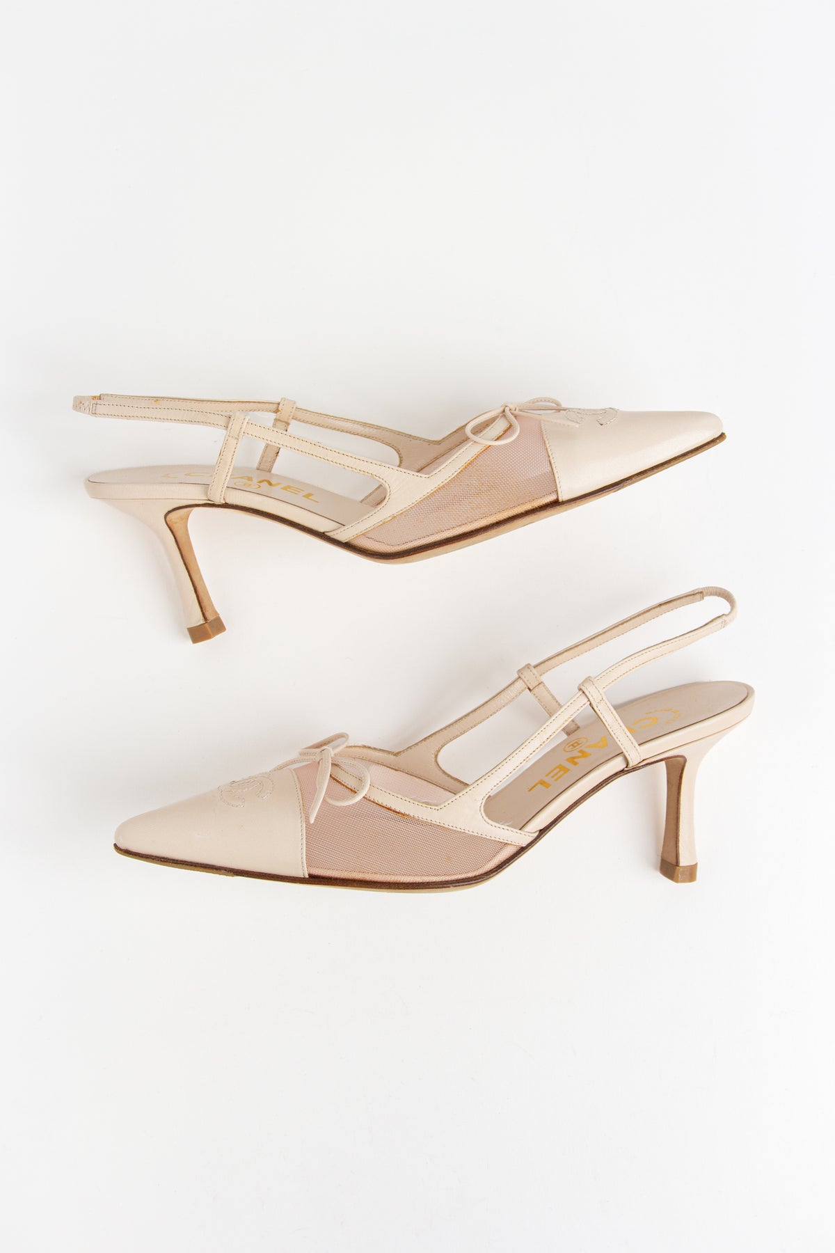 Chanel Ivory Mesh CC Bow Slingback Heels (IT 35.5)