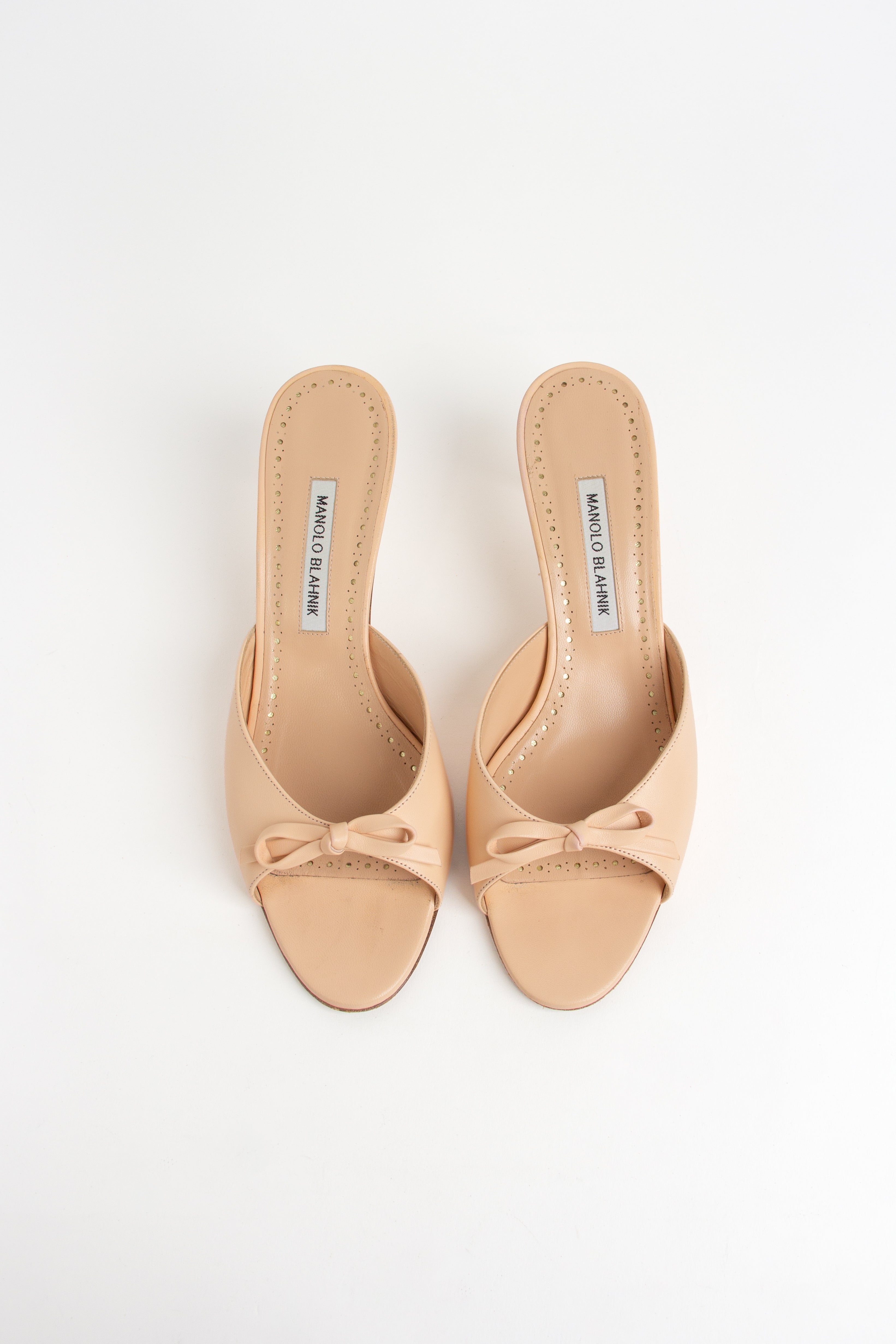 Manolo Blahnik Light Pink Bow Open Toe Heels (IT 41)