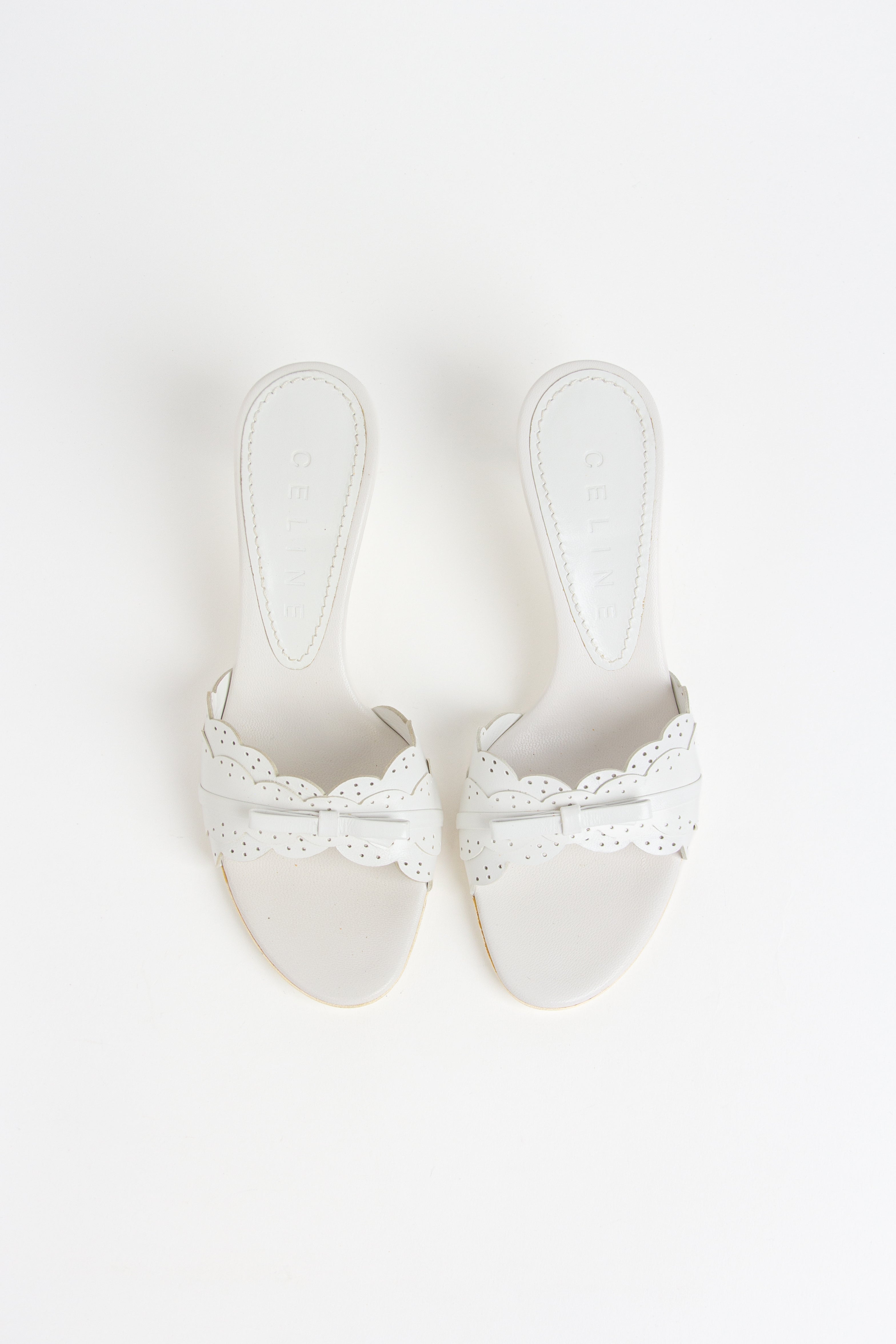 Celine White Scalloped Bow Heels (IT 36)