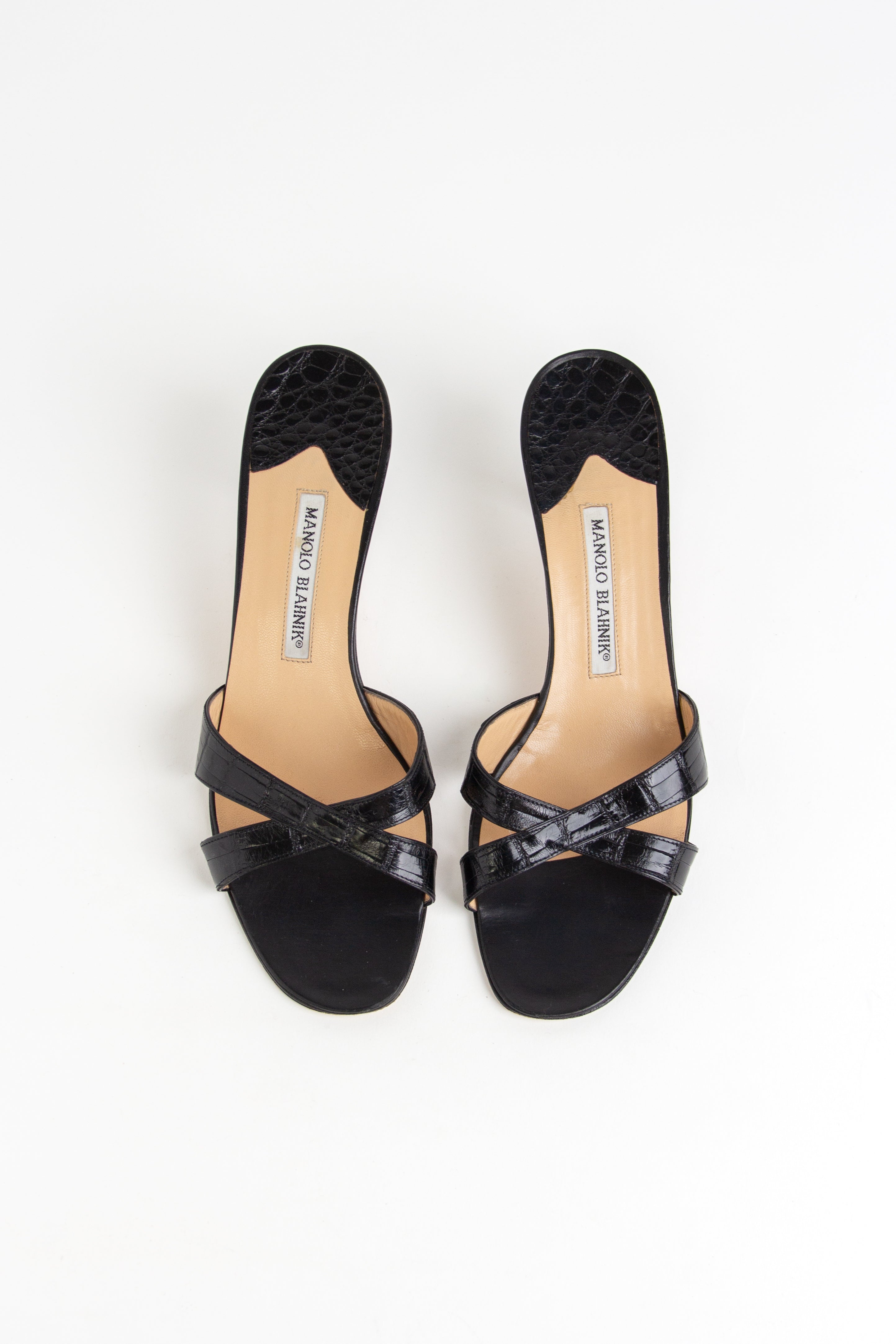 Manolo Blahnik Black Cross Strap Open Toe Heels (IT 40)