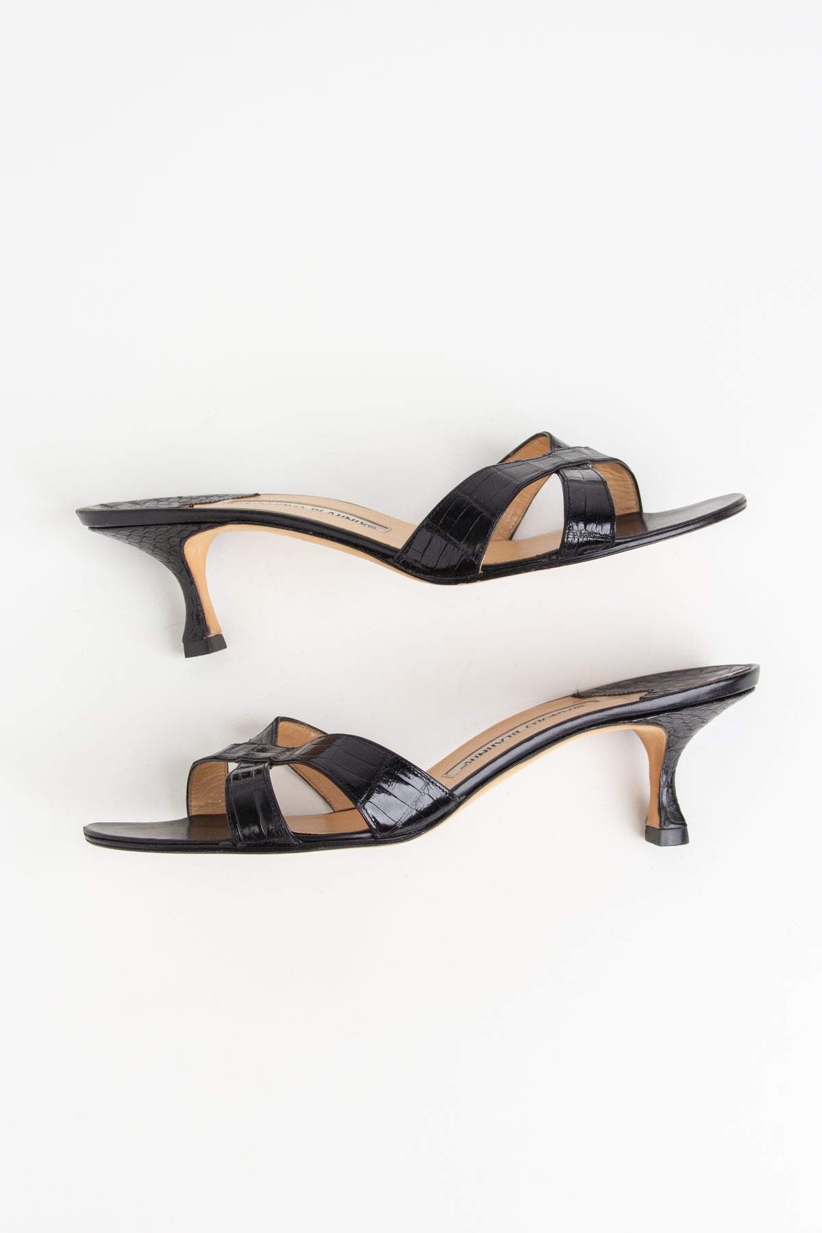 Manolo Blahnik Black Cross Strap Open Toe Heels (IT 40)