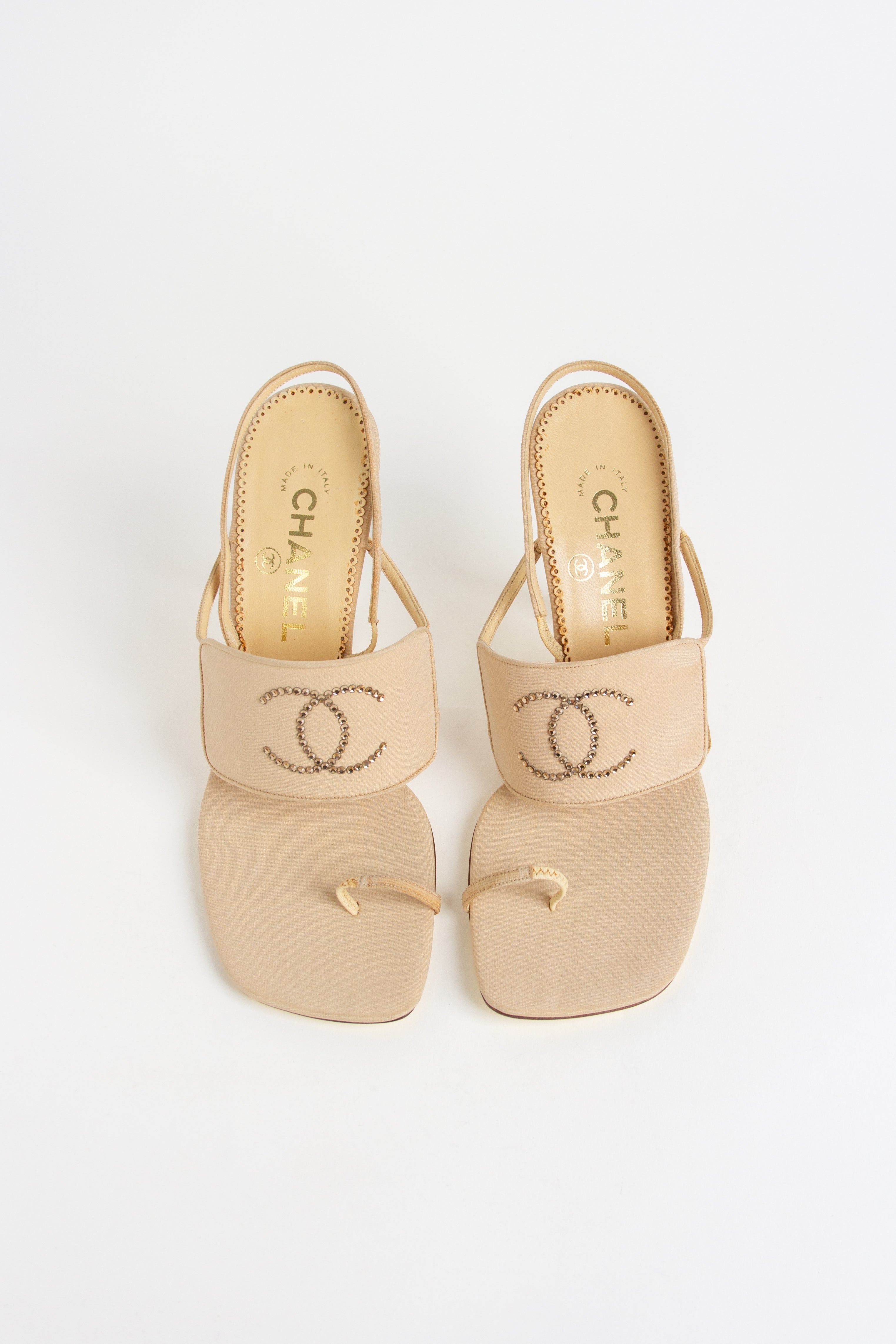 Rare Chanel Beige Rhinestone CC Heels (IT 37.5)