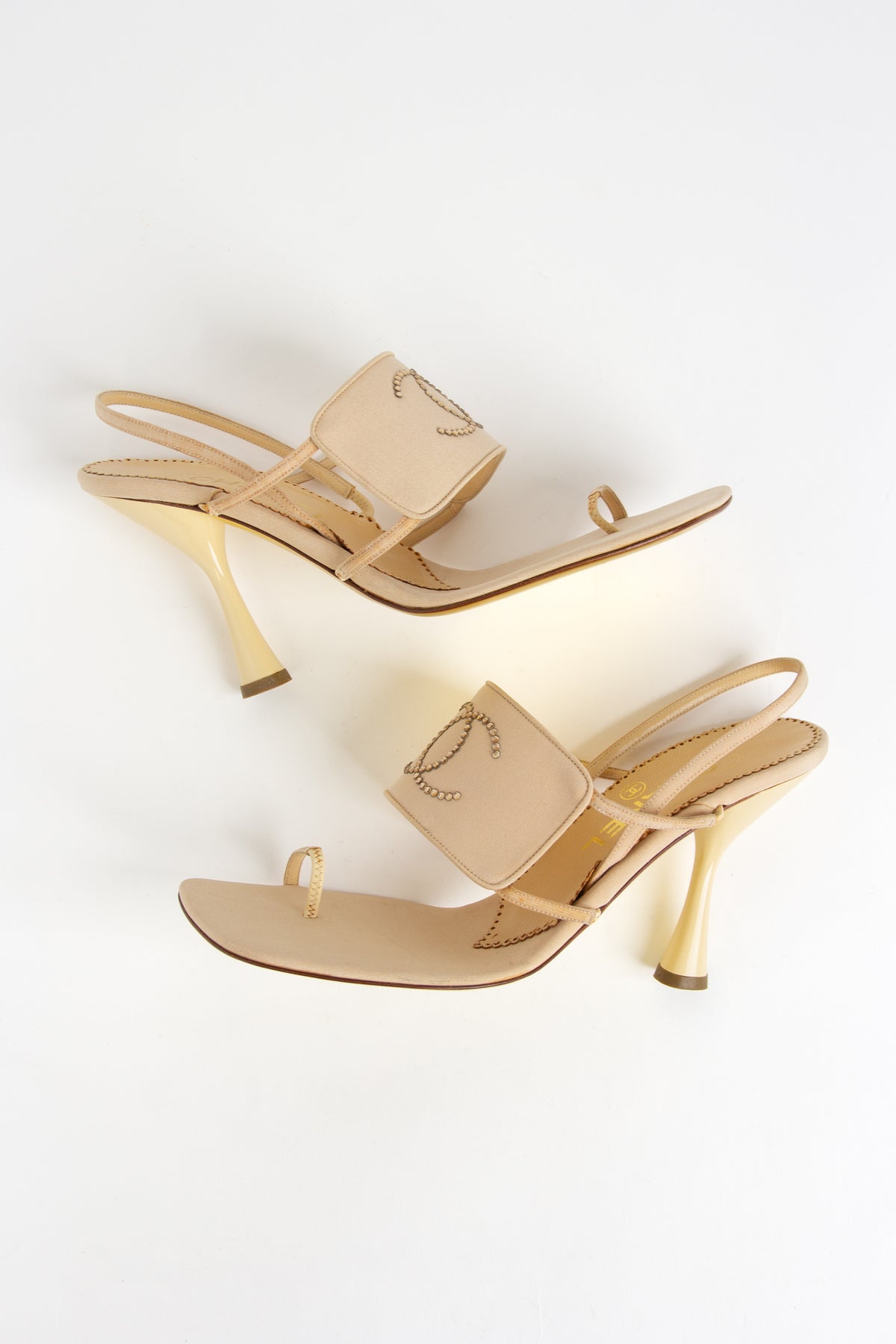 Rare Chanel Beige Rhinestone CC Heels (IT 37.5)