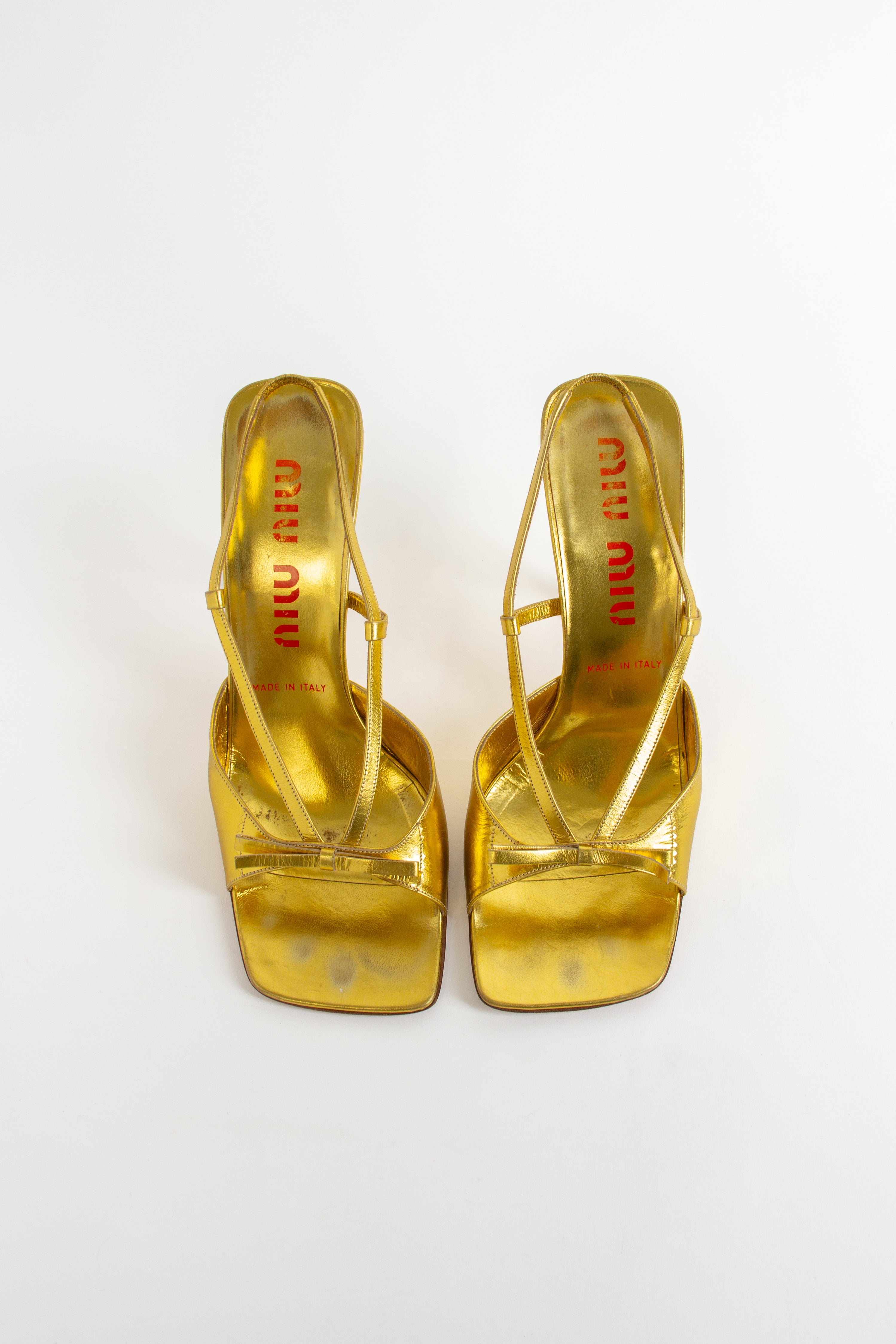 Miu Miu Gold Bow Slingback Heels (IT 39.5)
