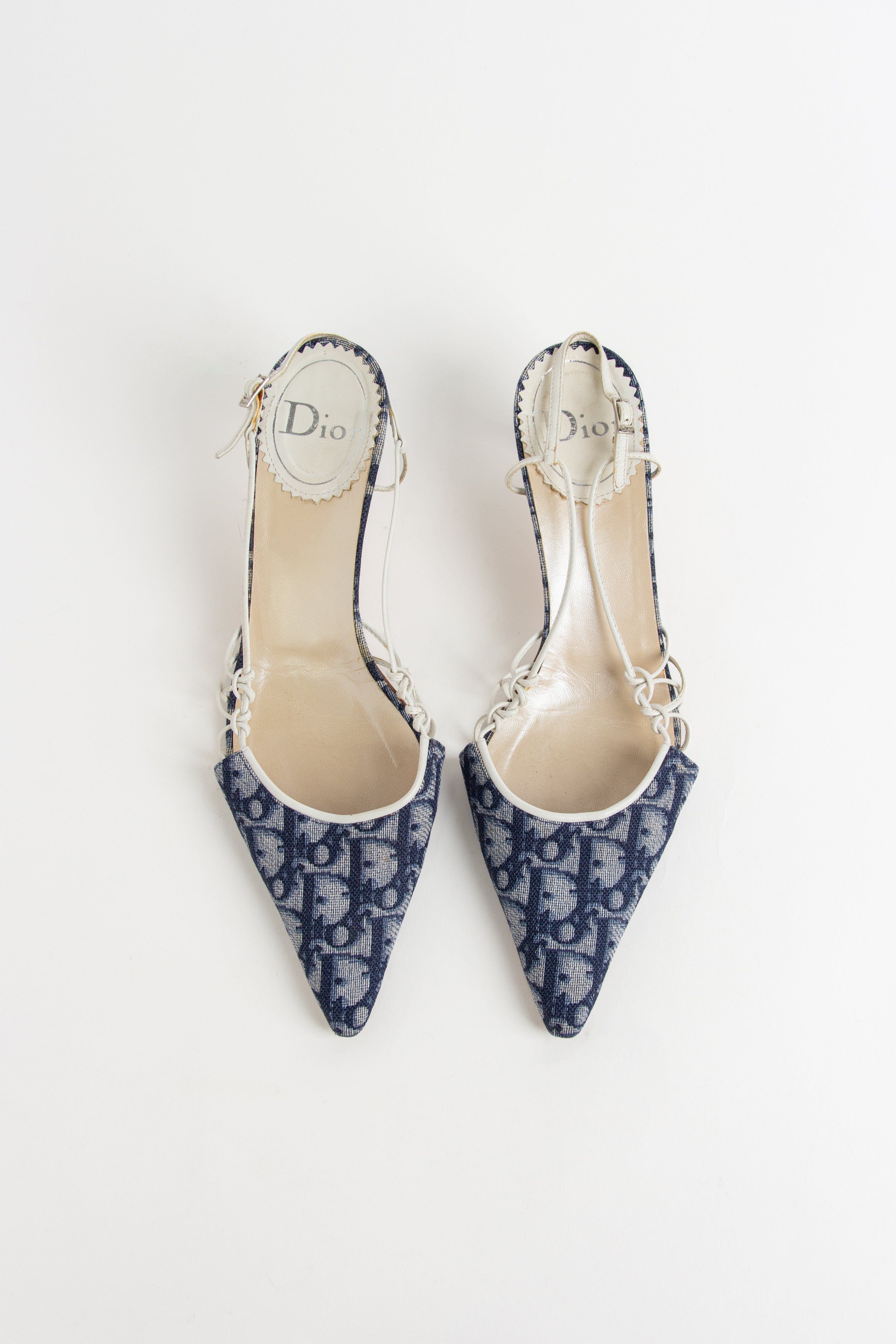 Rare Dior Blue Trotter Monogram Slingback Heels (IT 39)