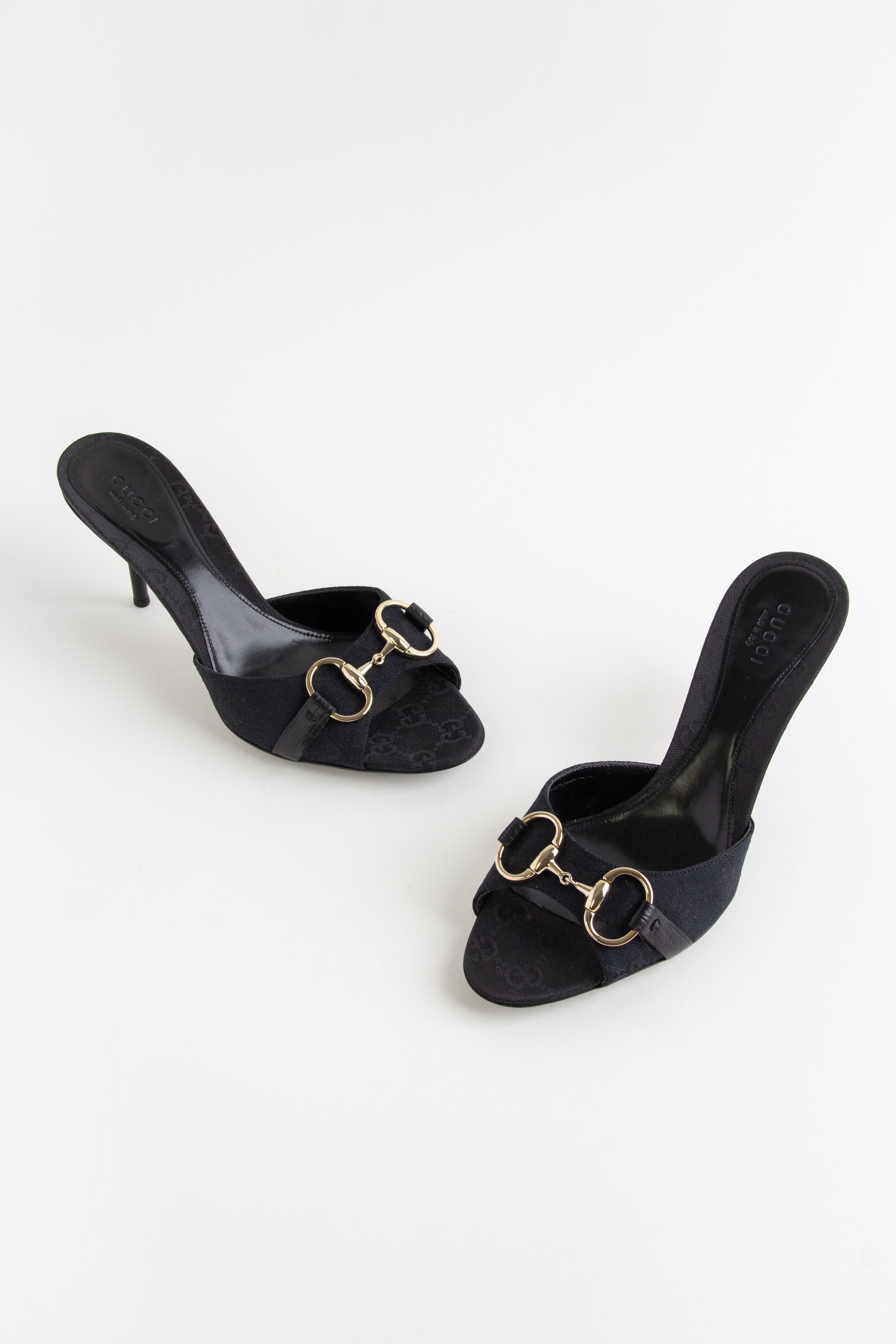 Gucci Black Canvas Monogram Horsebit Heels (IT 36)