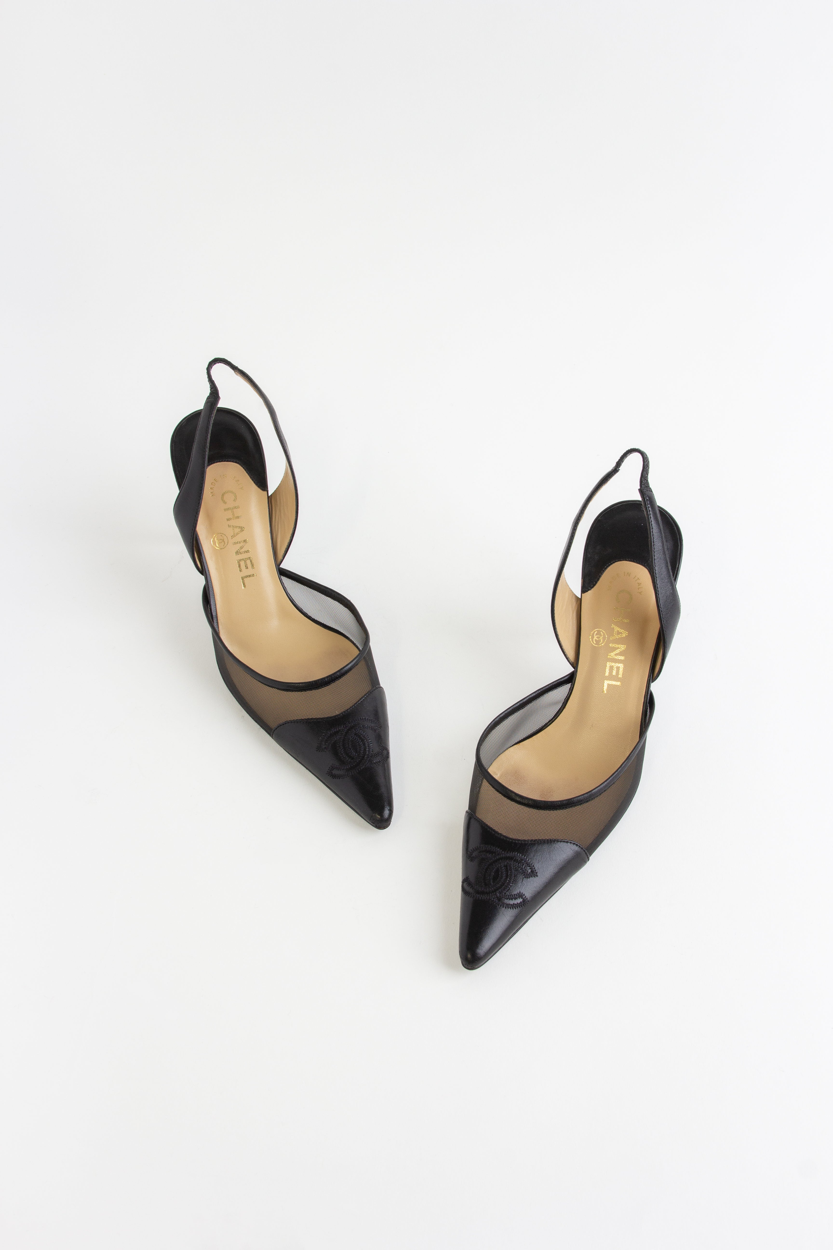 Chanel Black Mesh Slingback Heels (IT 38)