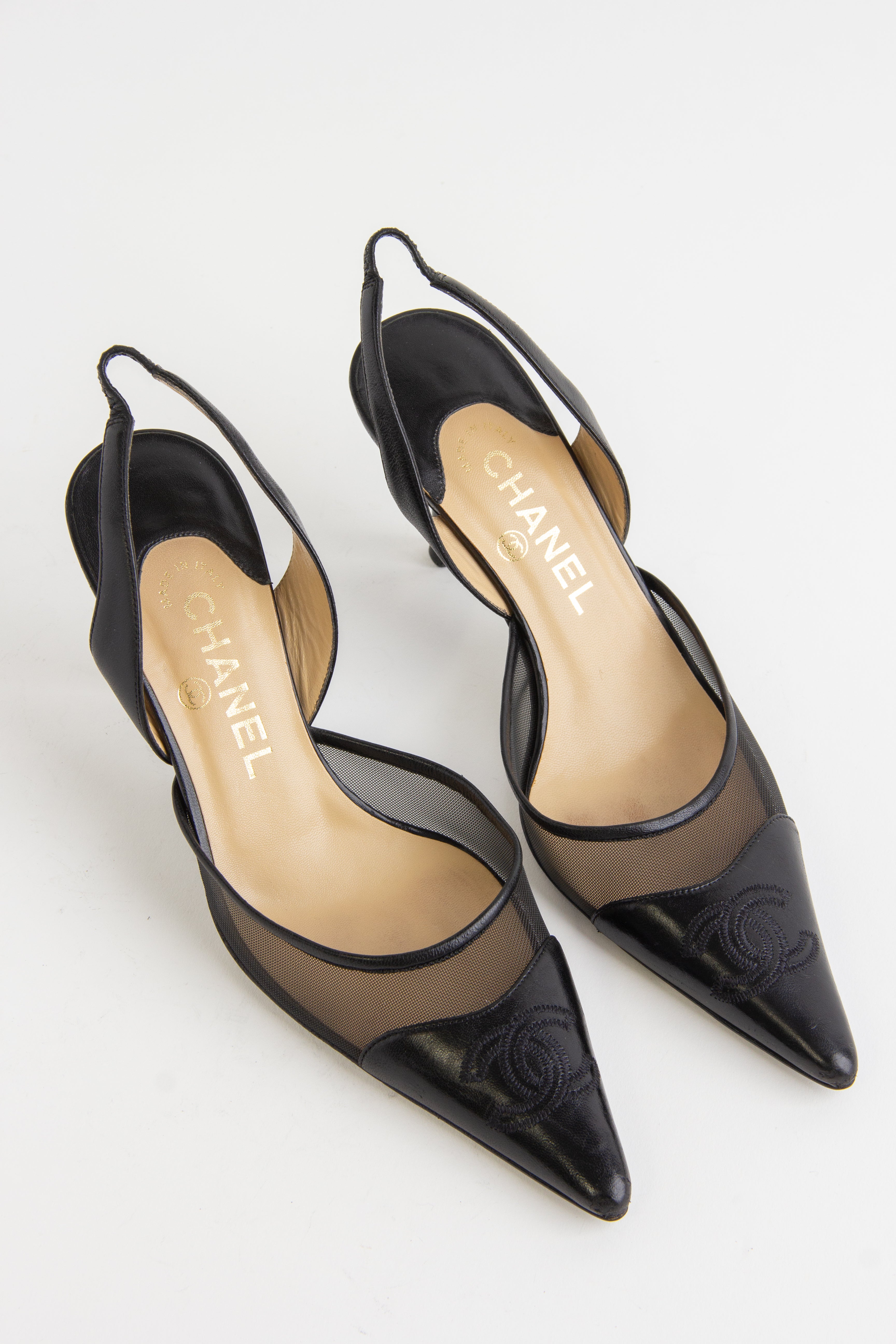 Chanel Black Mesh Slingback Heels (IT 38)