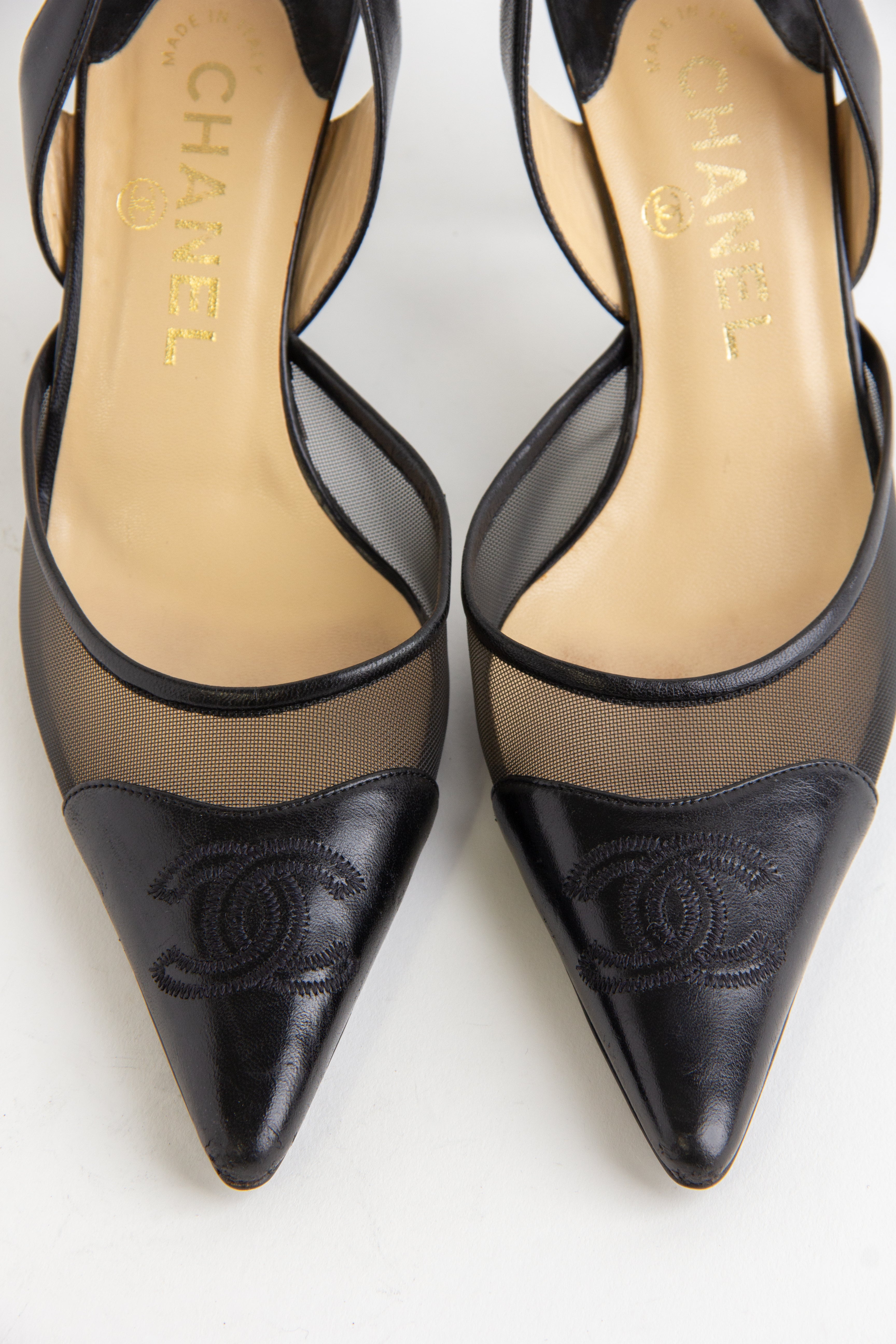 Chanel Black Mesh Slingback Heels (IT 38)