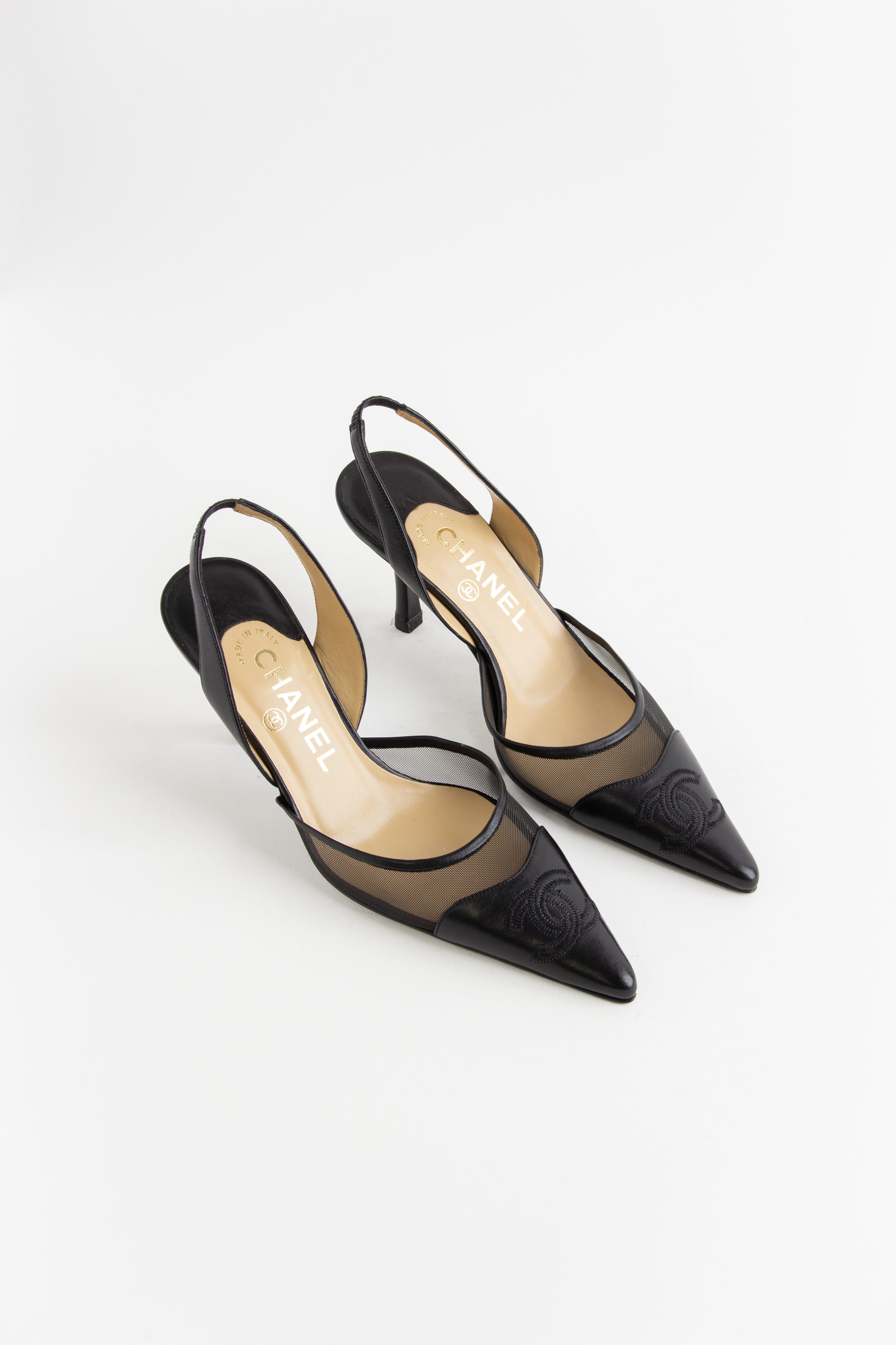 Chanel Black Mesh Slingback Heels (IT 35.5)