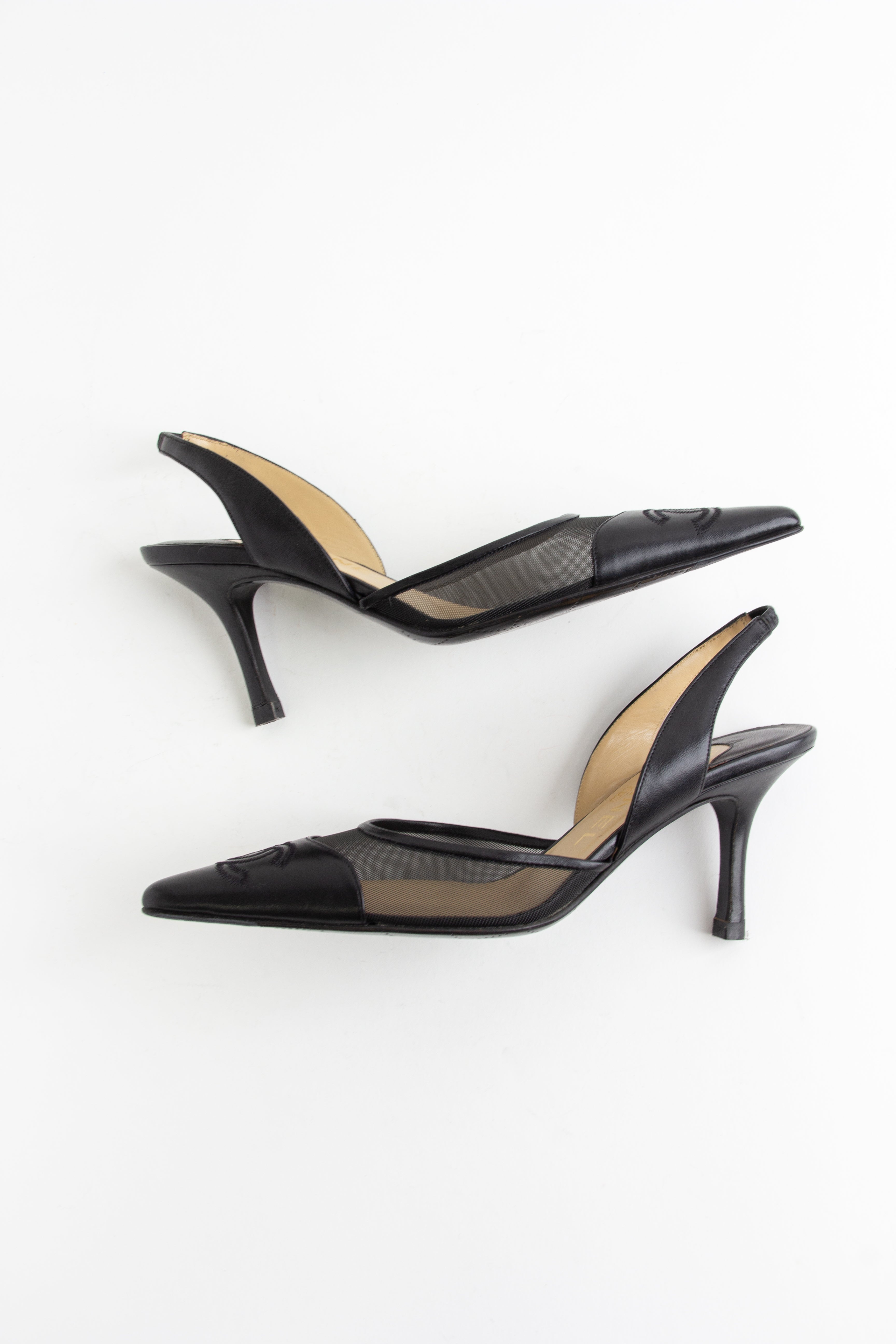 Chanel Black Mesh Slingback Heels (IT 35.5)
