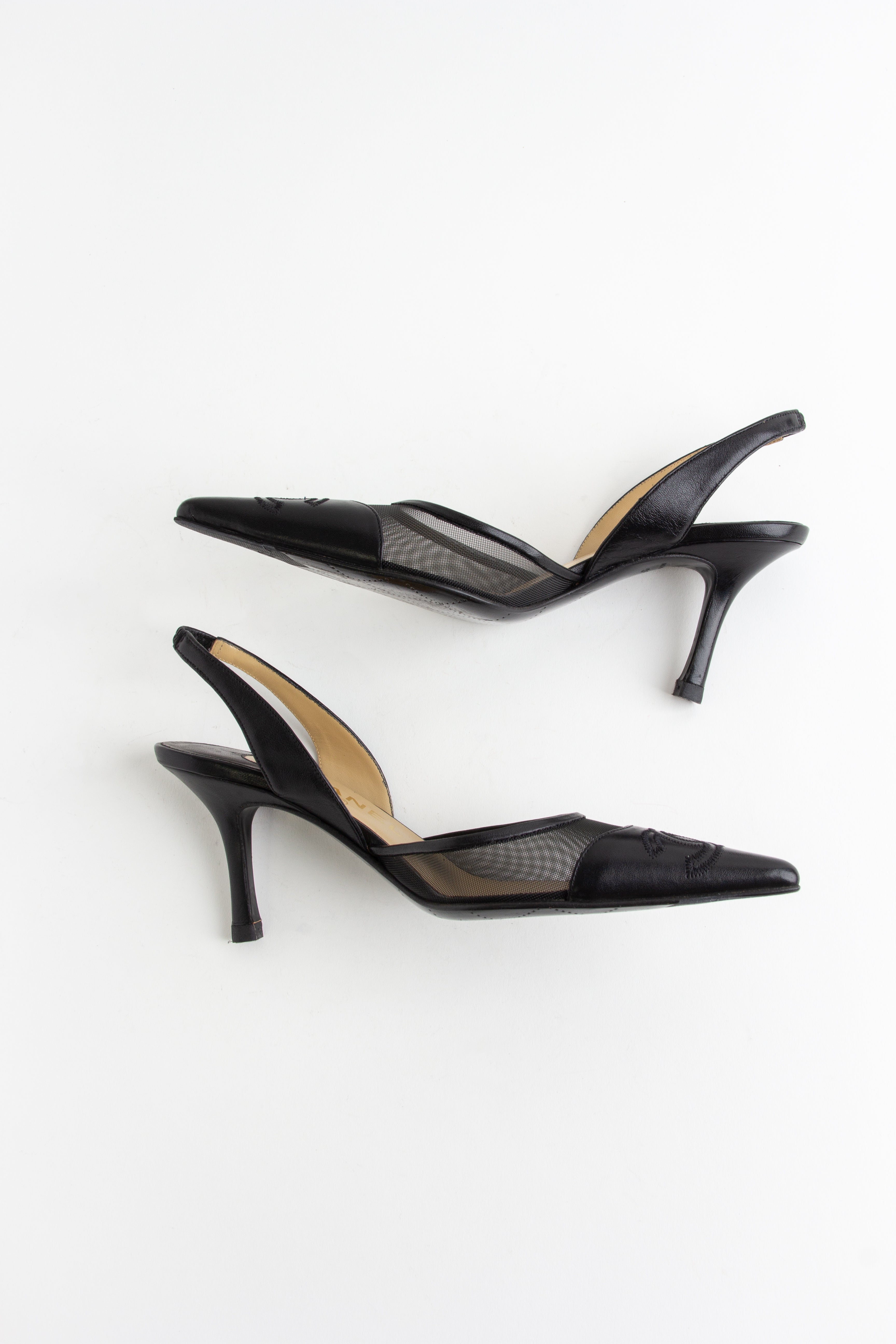 Chanel Black Mesh Slingback Heels (IT 35.5)