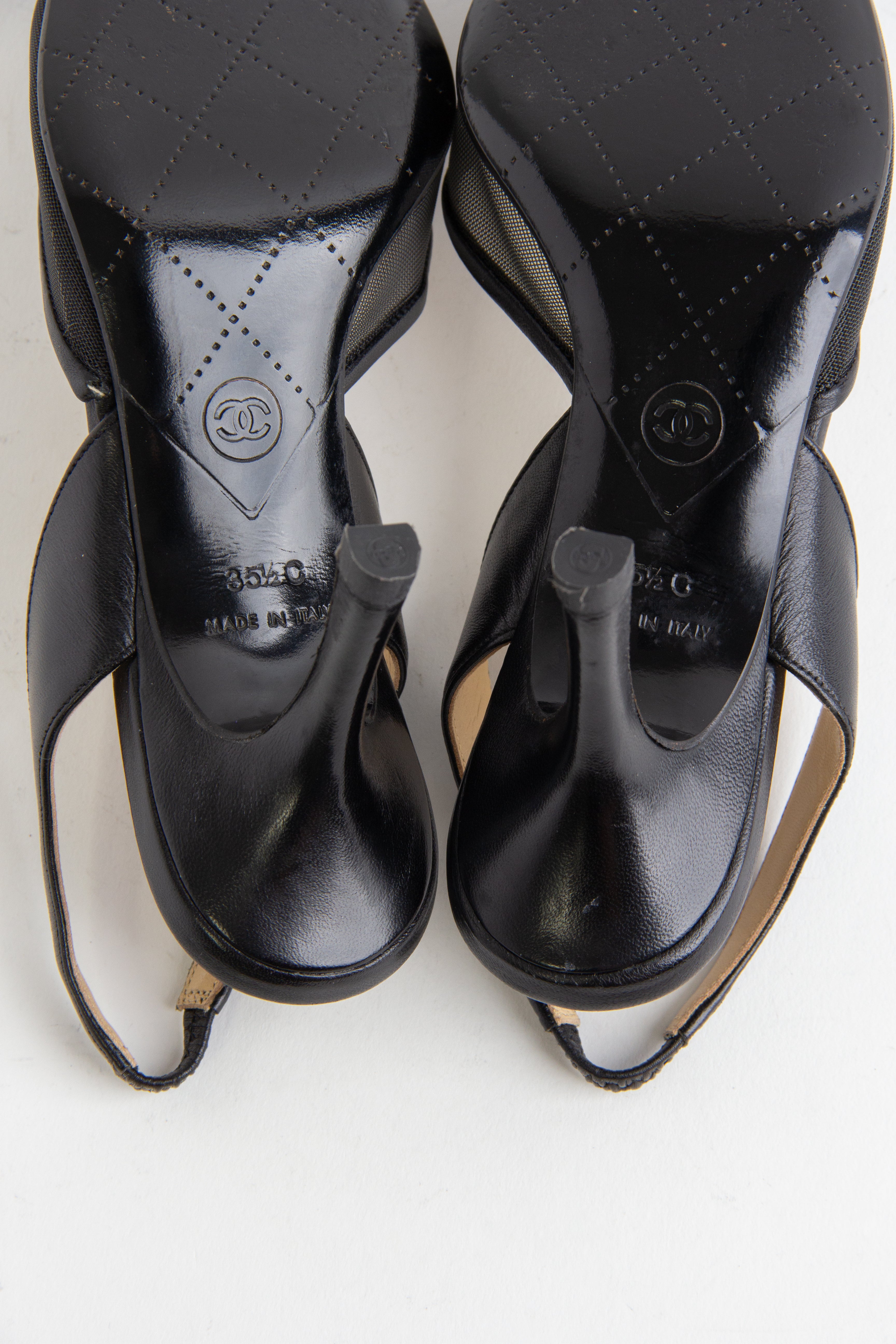 Chanel Black Mesh Slingback Heels (IT 35.5) Chanel Black Mesh Slingback Heels (IT 35.5)