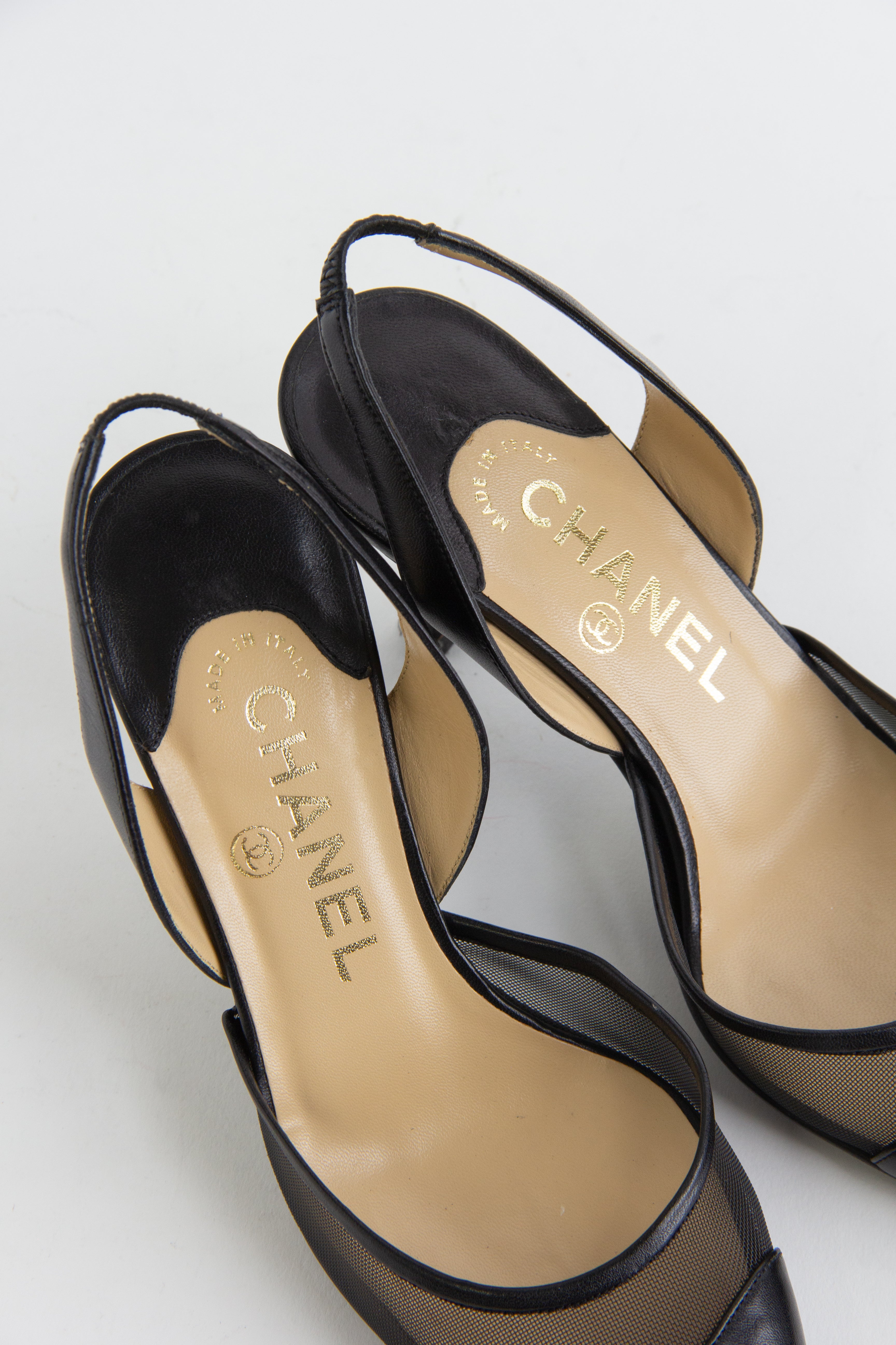 Chanel Black Mesh Slingback Heels (IT 35.5)