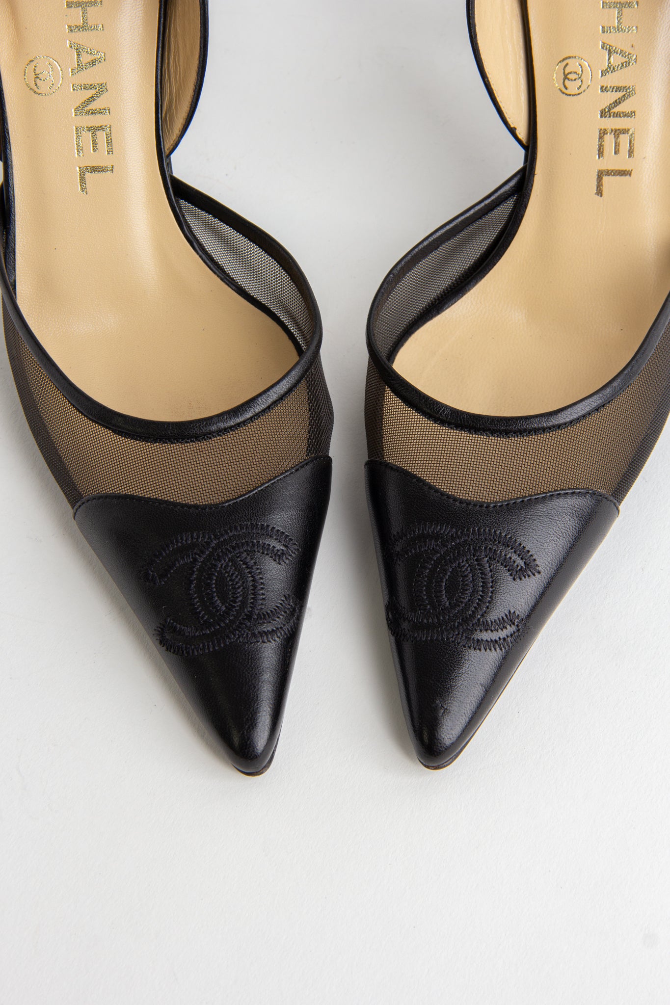 Chanel Black Mesh Slingback Heels (IT 35.5)