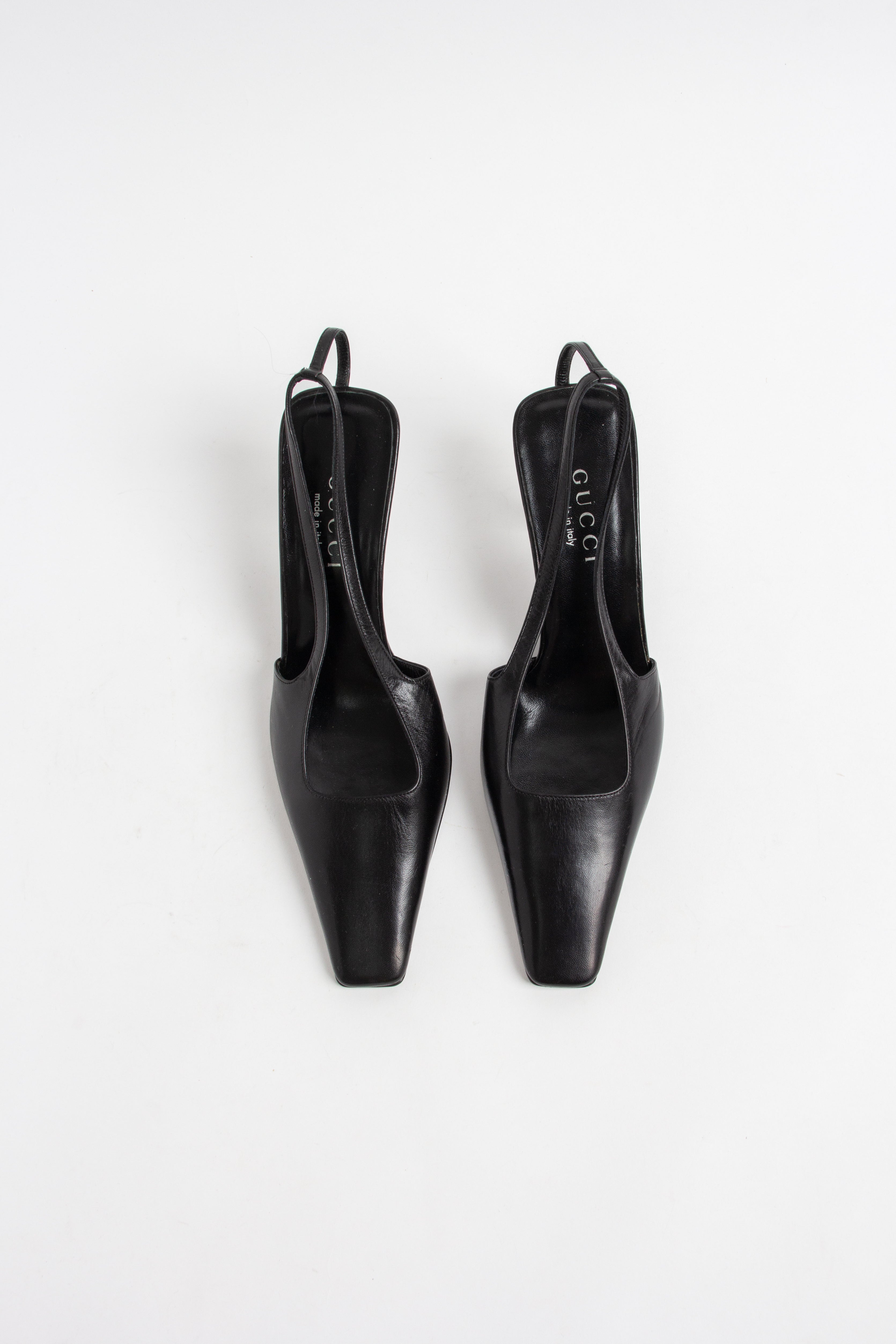 Gucci Black Square Toe Crystal G Slingback Heels (IT 37)