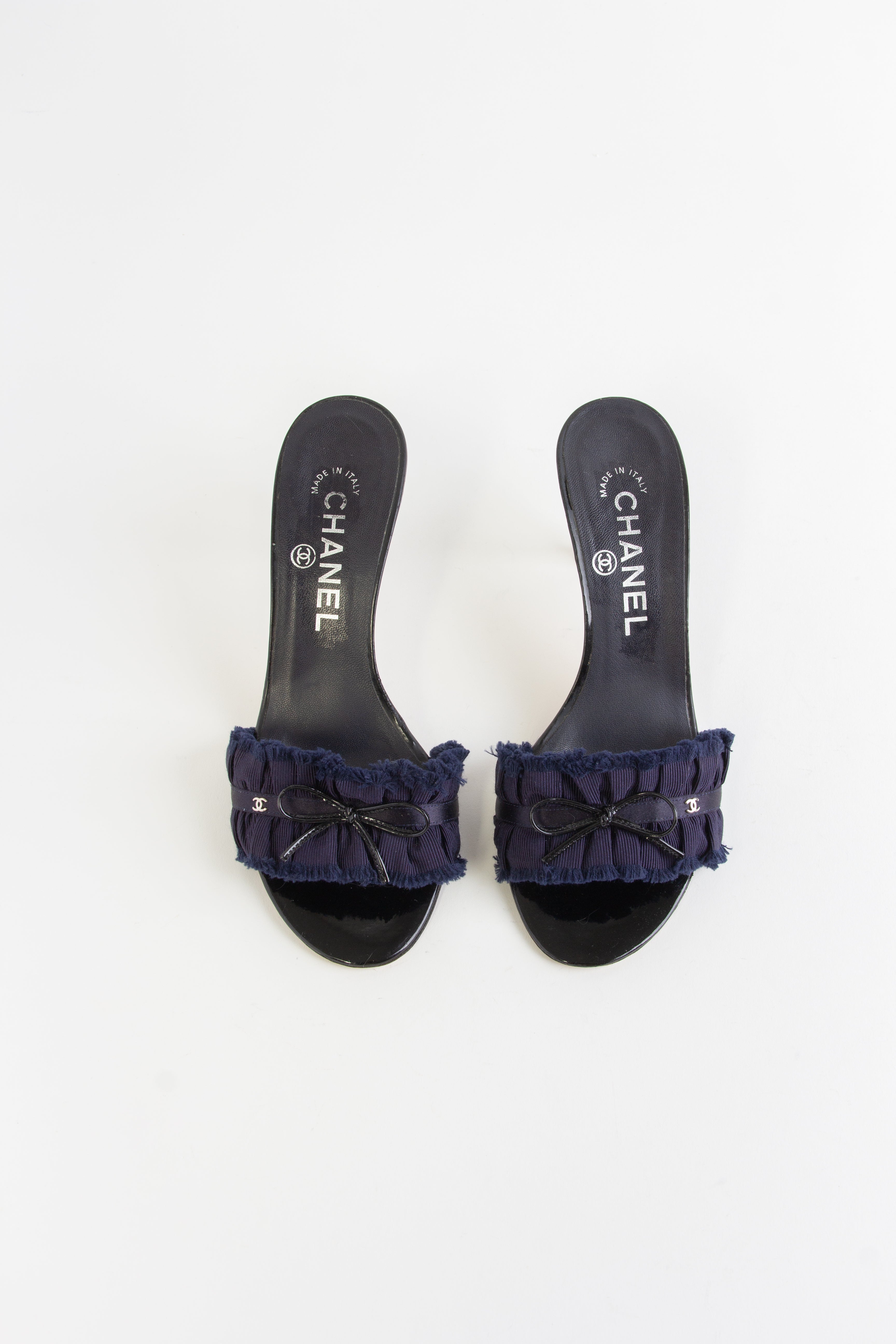 Rare Chanel Blue CC Ruffle Bow Heels (IT 35.5)